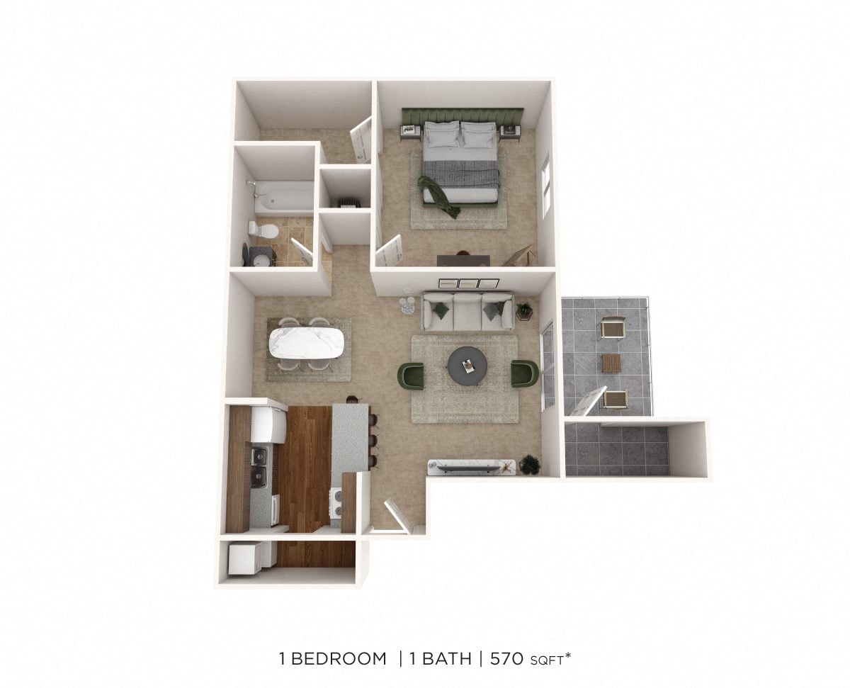 1 Bedroom 1 Bath 570 floor plan