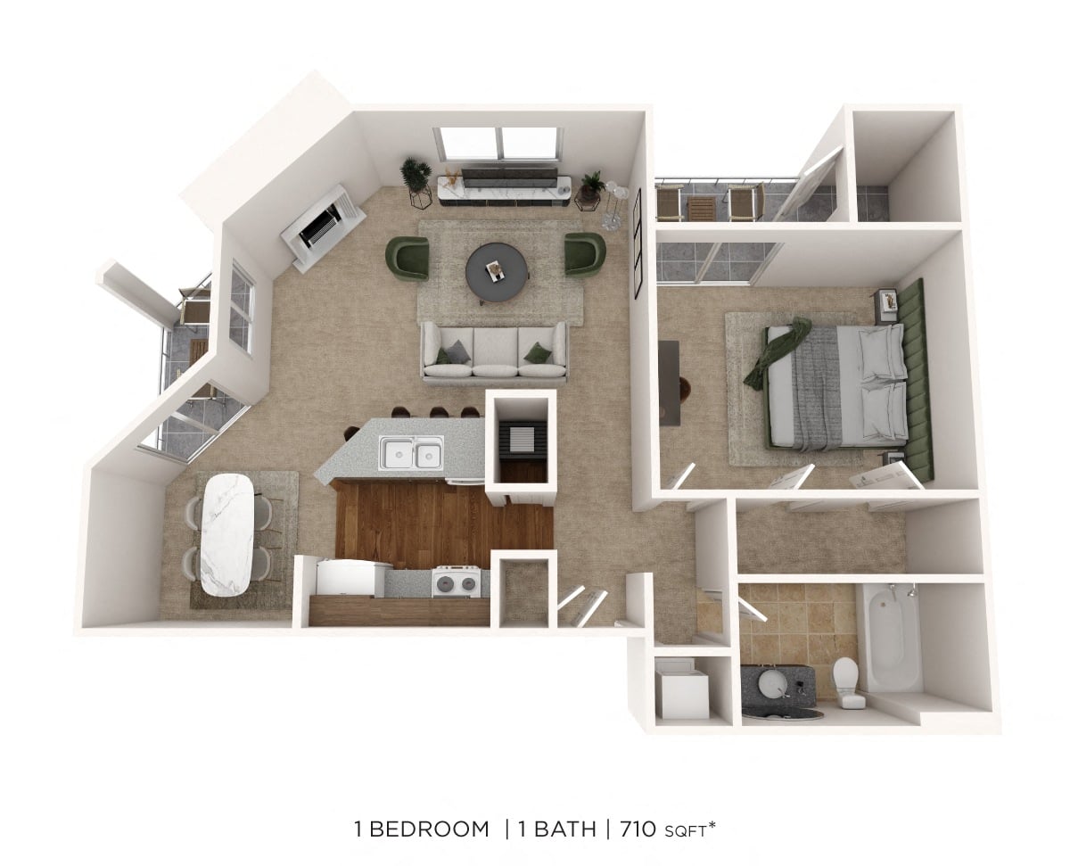 1 Bedroom 1 Bath 710 floor plan