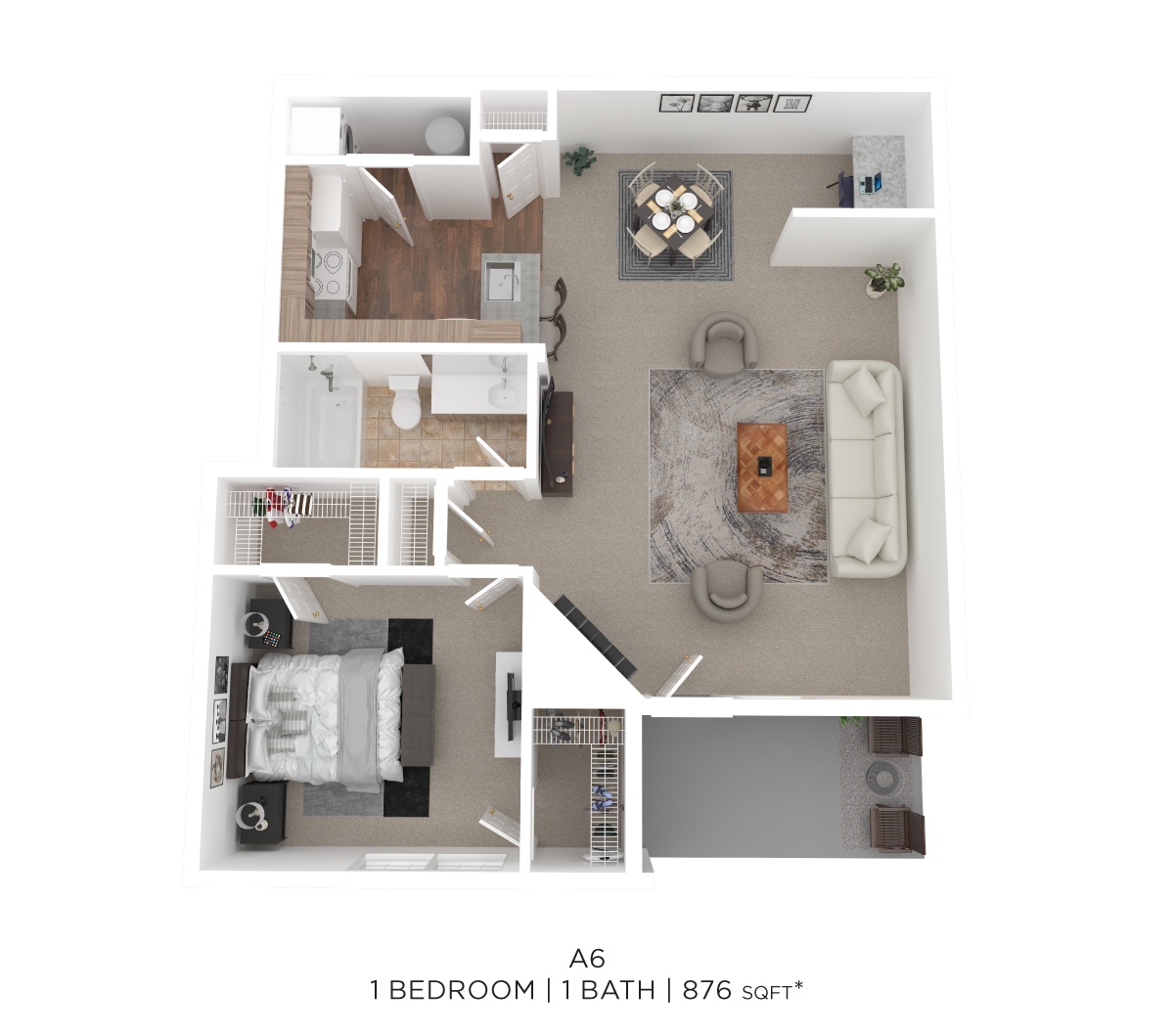 One Bed One Bath 876 Sqft floor plan
