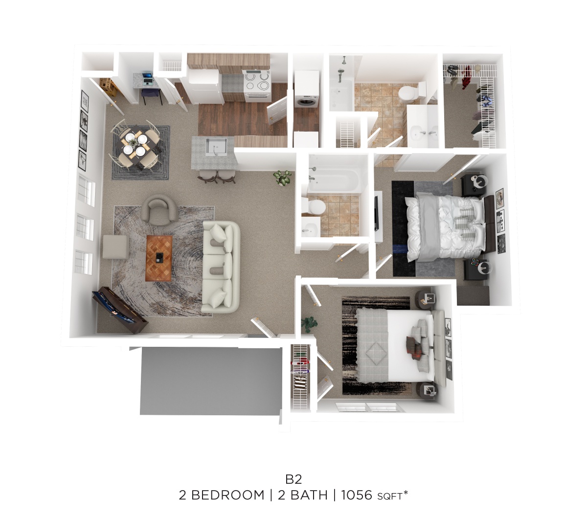 Two Bed Two Bath 1056 Sqft floor plan
