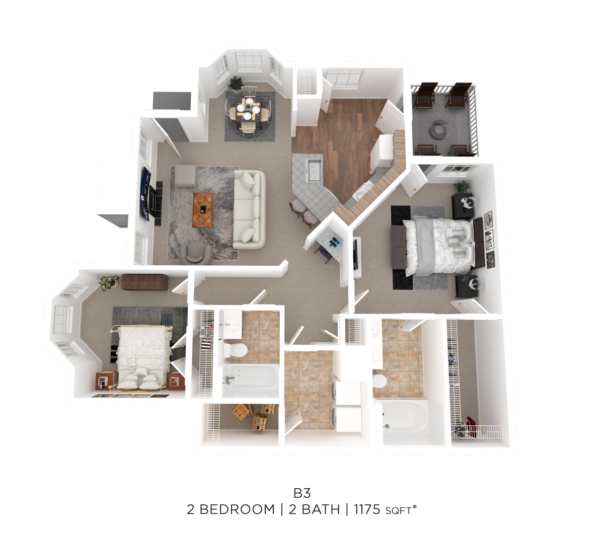 Two Bed Two Bath 1175 Sqft floor plan