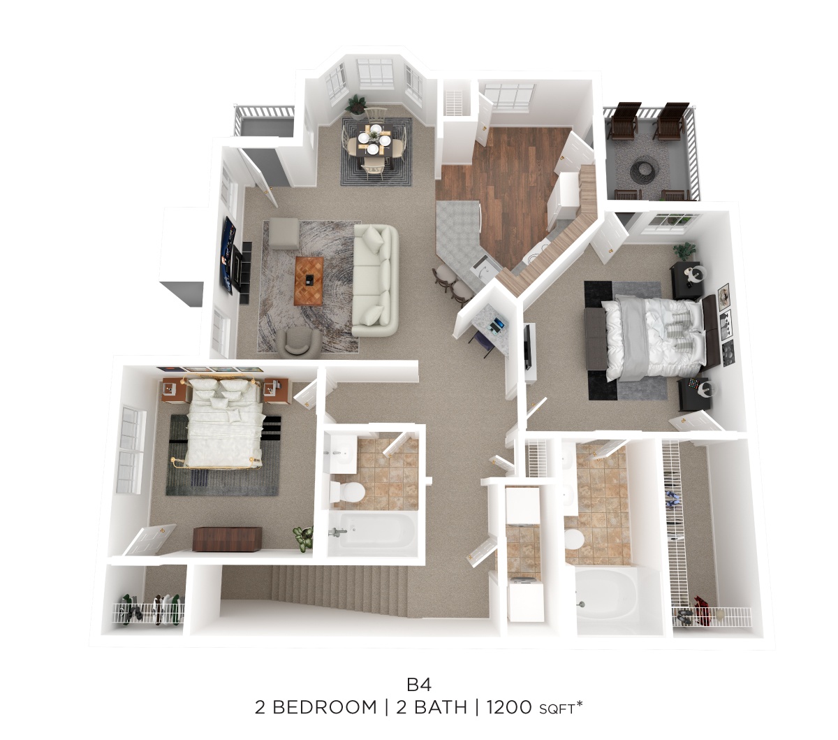 Two Bed Two Bath 1200 Sqft floor plan