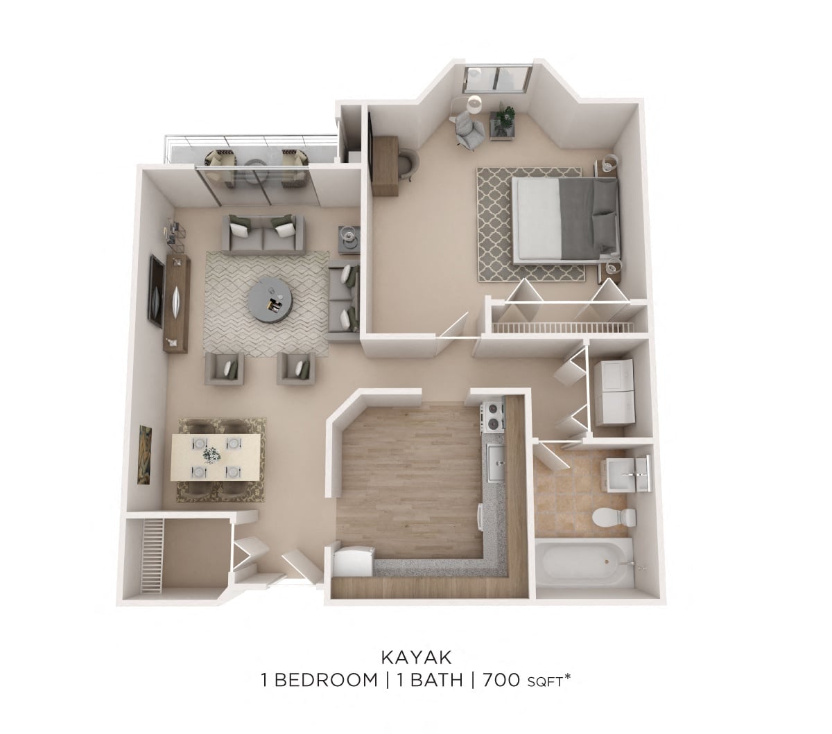 One Bedroom- 700 sqft floor plan