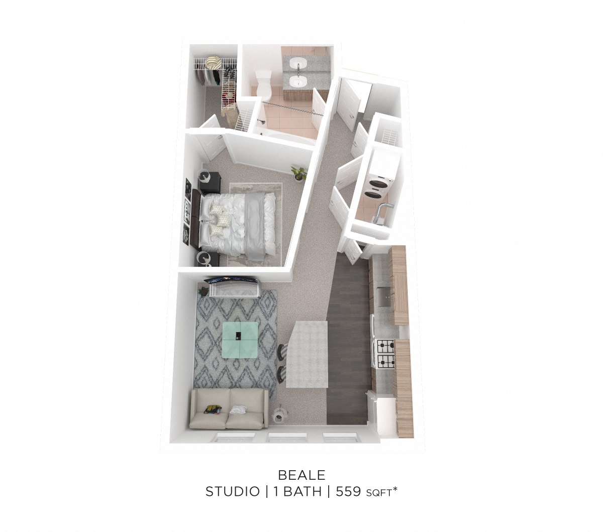Studio - 559 sqft floor plan