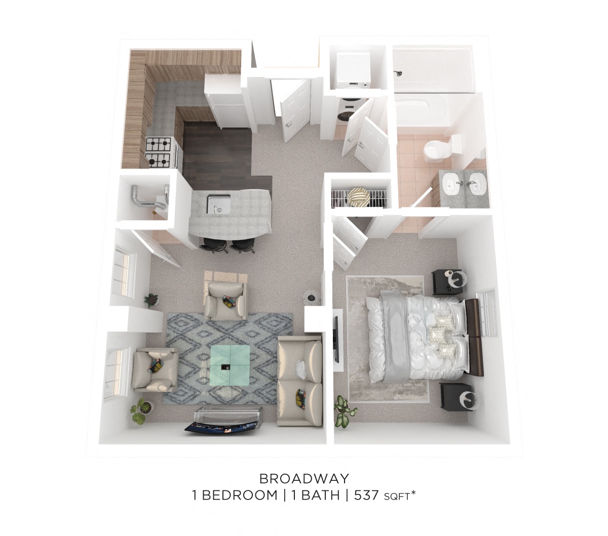 One Bedroom - 537 sqft floor plan
