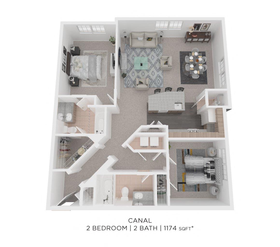 Two Bedroom 2 Bath - 1,174 sqft floor plan