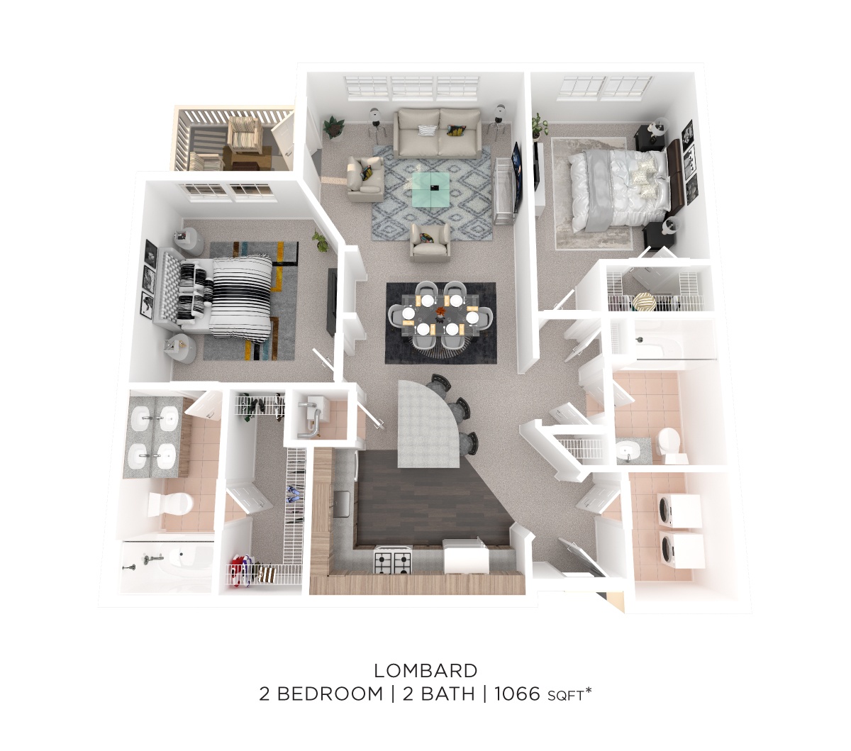 Two Bedroom 2 Bath - 1,066 sqft floor plan