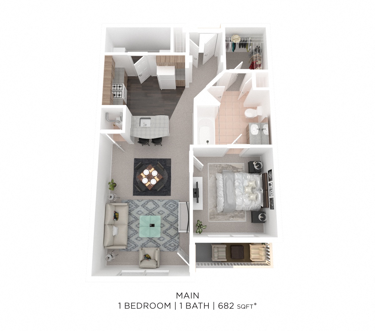 One Bedroom - 682 sqft floor plan