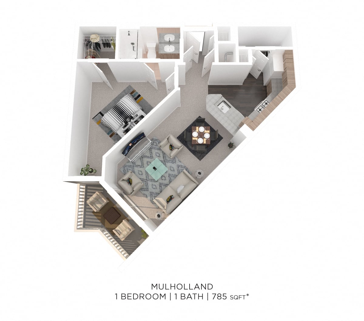 One Bedroom - 785 sqft floor plan