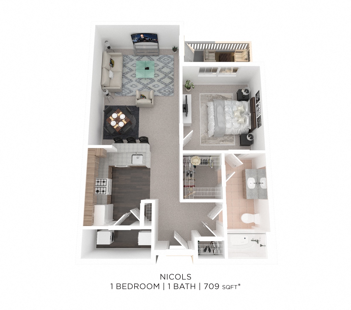 One Bedroom - 709 sqft floor plan