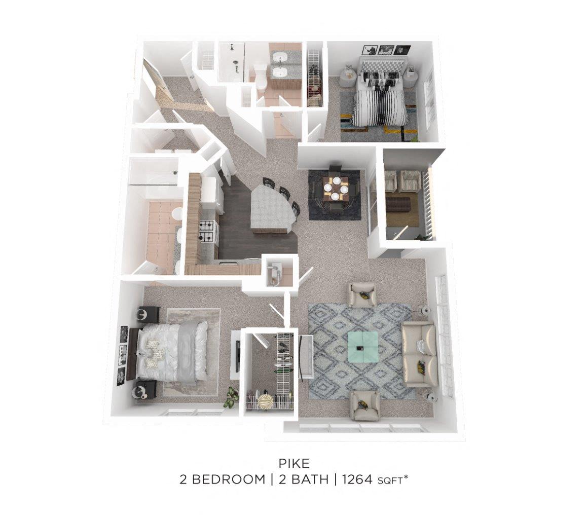 Two Bedroom 2 Bath - 1,264 sqft floor plan