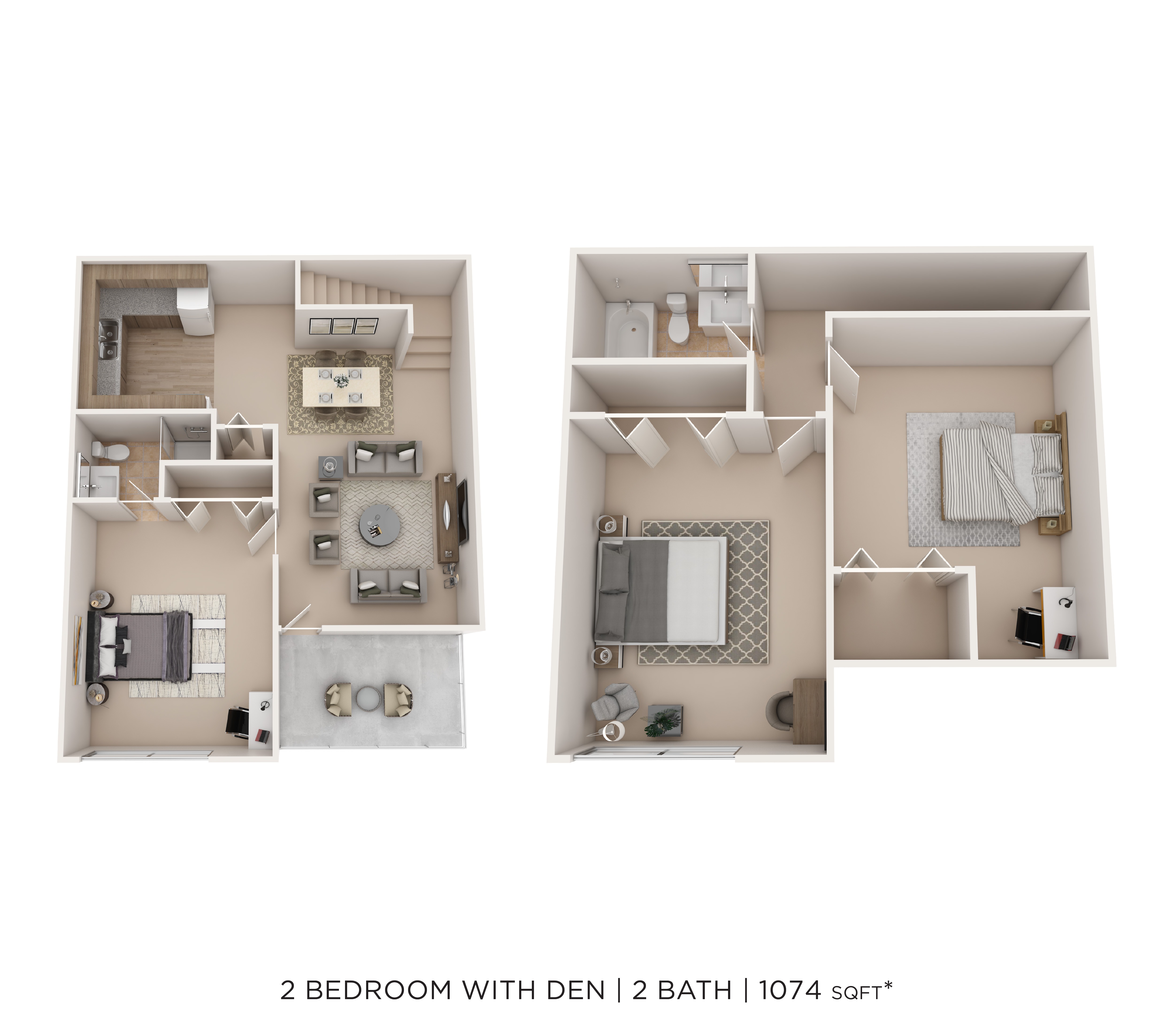 2 Bed 2 Bath - Den 1074sqft floor plan