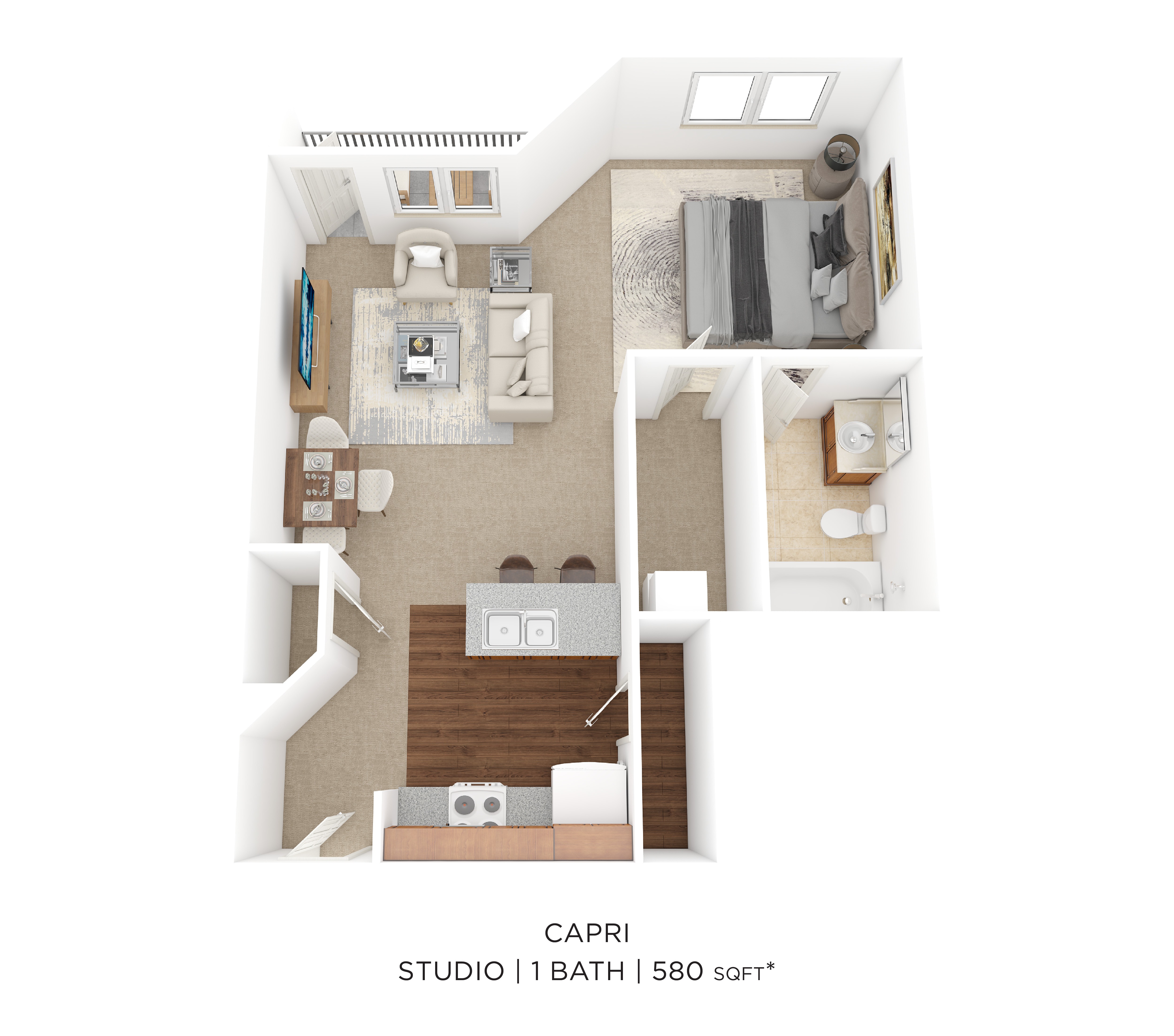 Studio-580 sqft floor plan