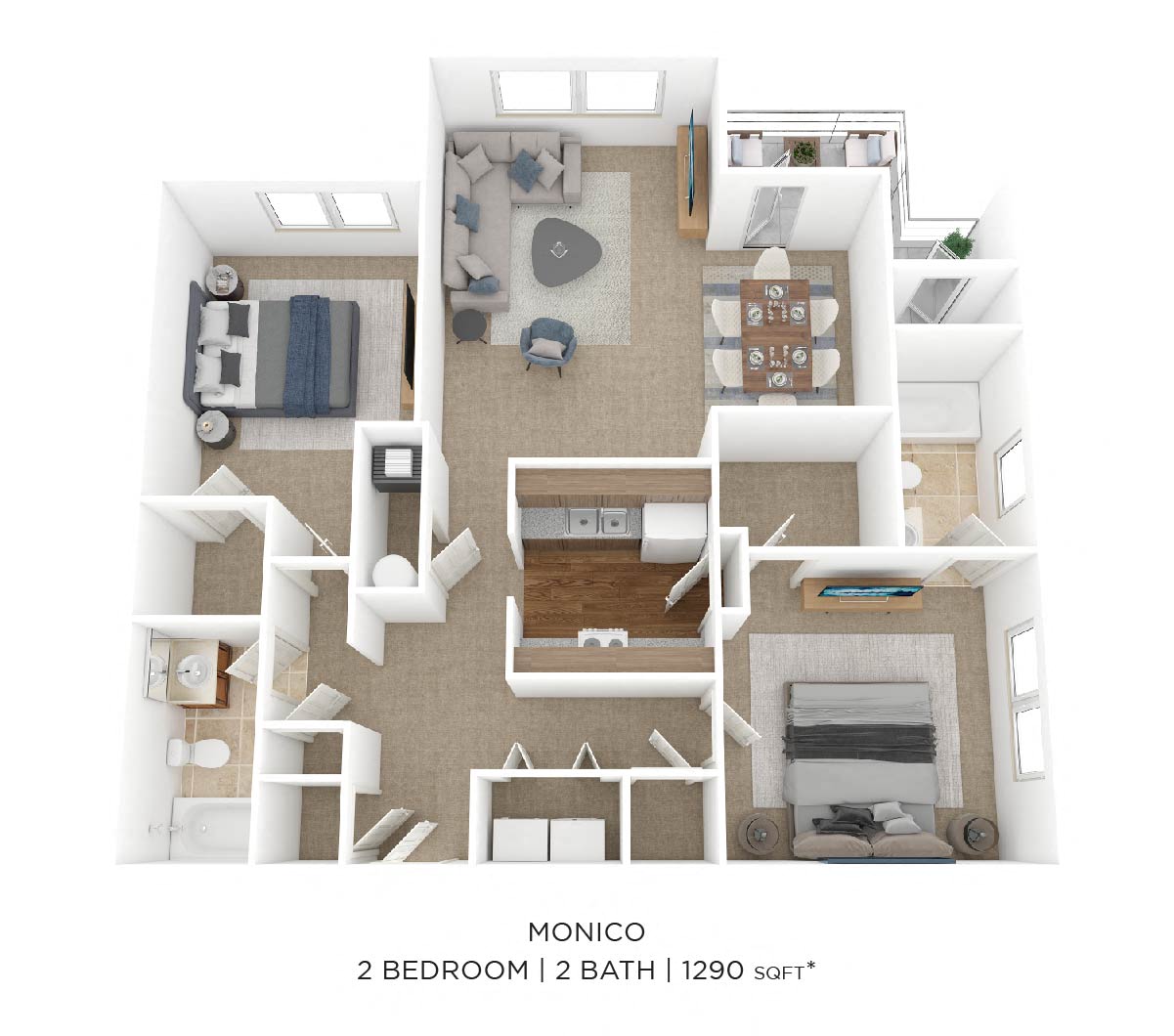 Two Bedroom 2 Bath-1290 sqft floor plan