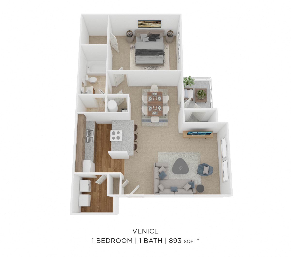 One Bedroom-895 sqft floor plan