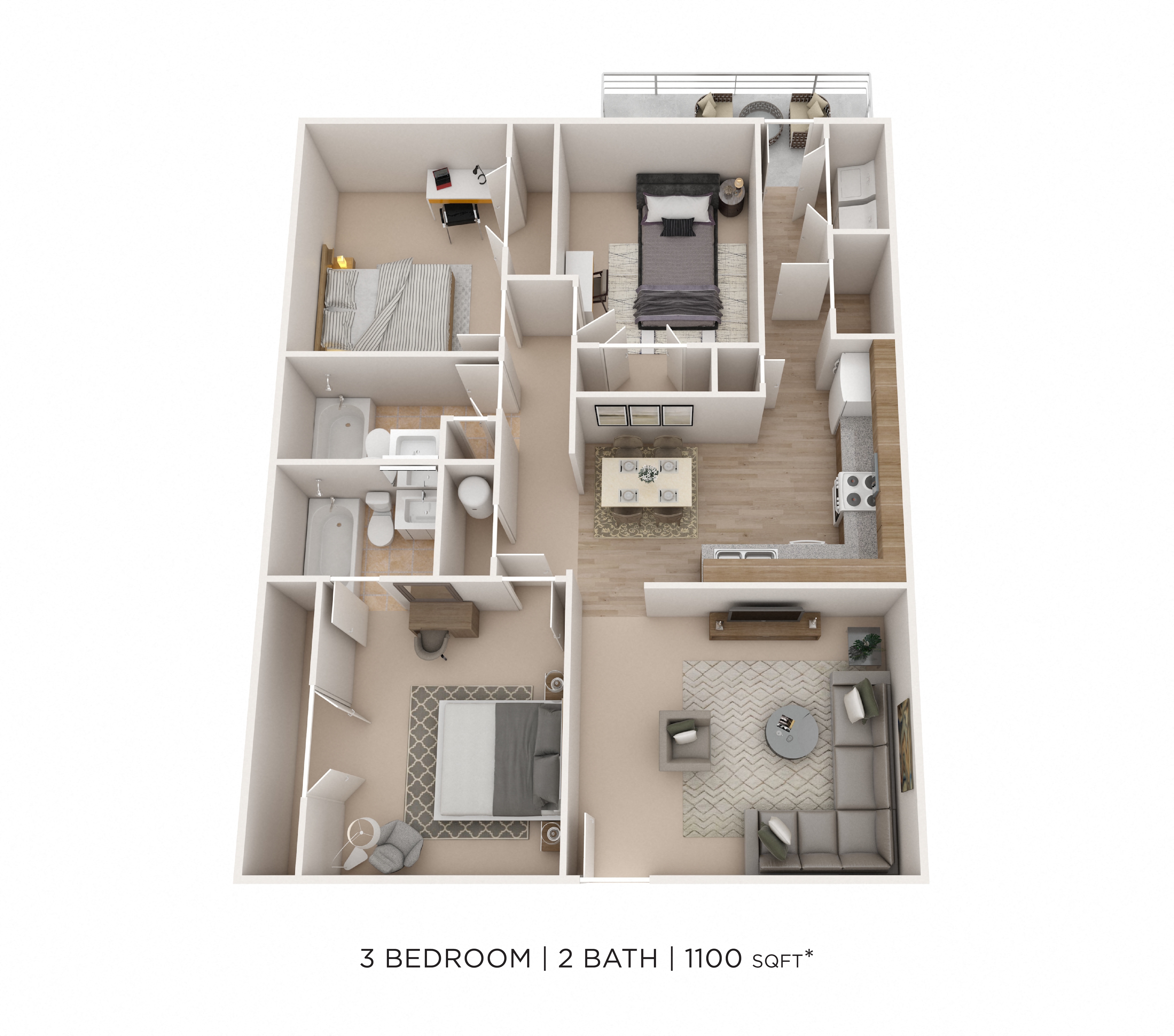 Three Bedroom 2 Bath floor plan