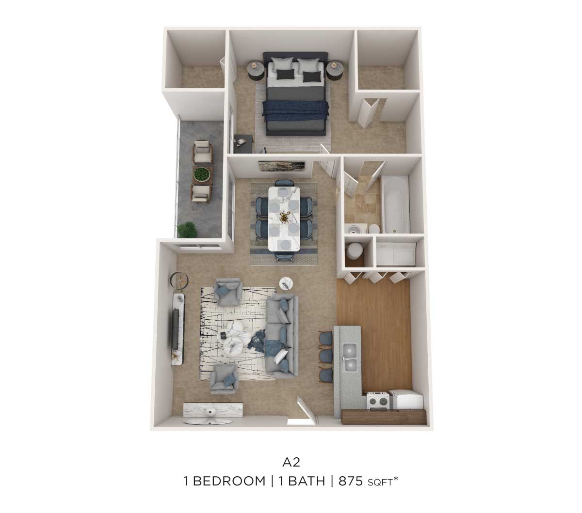 One Bedroom-875 sqft floor plan