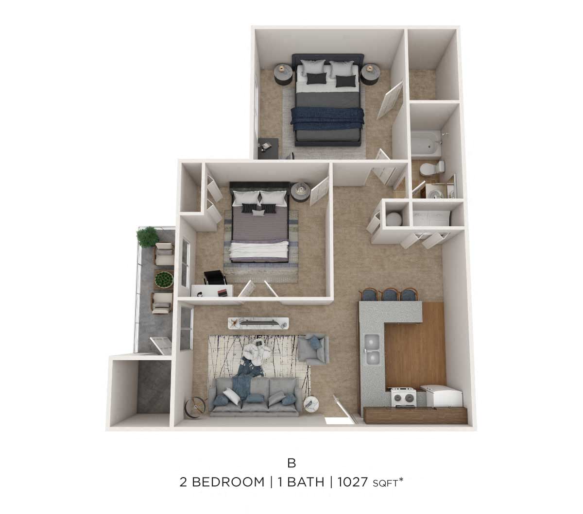 Two Bedroom- 1027 sqft floor plan