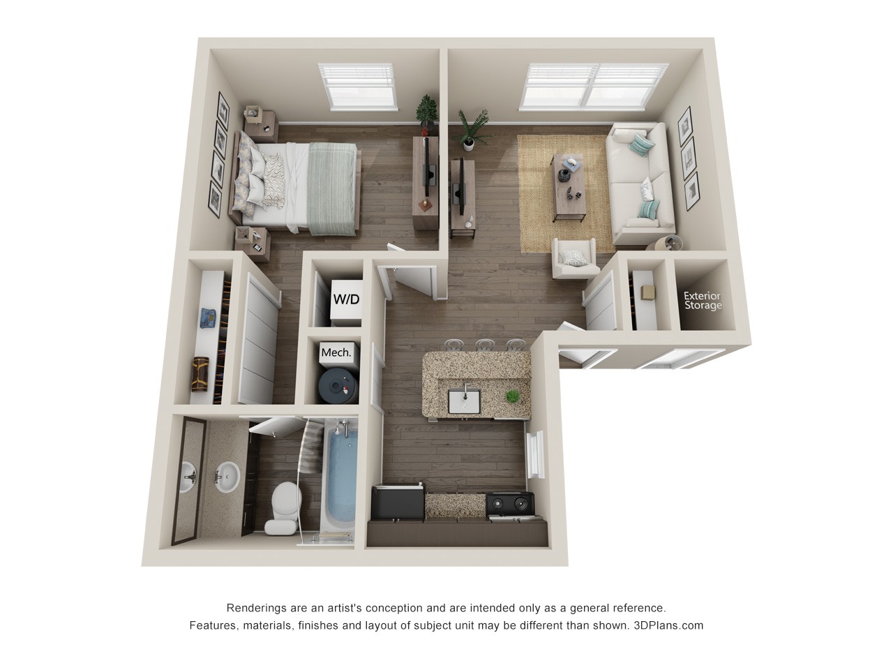 One Bed One Bath 521sqft floor plan
