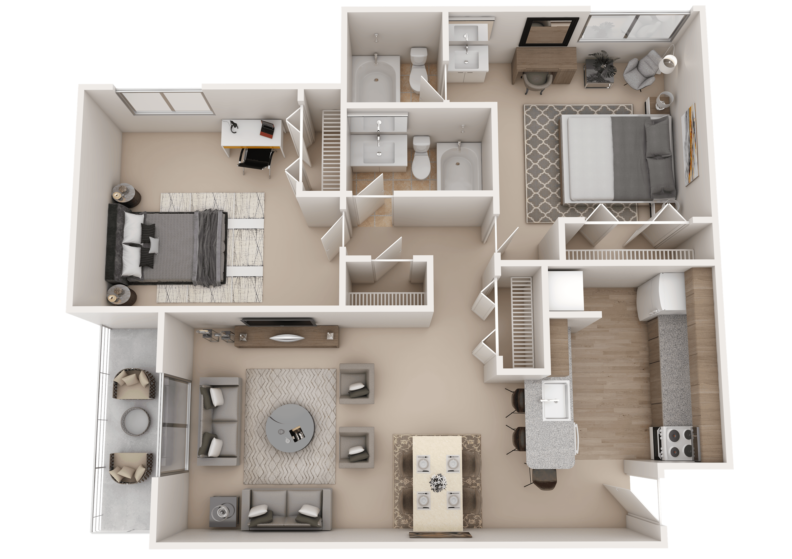 Two Bedroom 2 Bath - 870 sqft floor plan