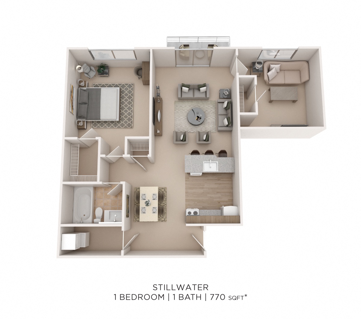 One Bedroom - 770 sqft floor plan