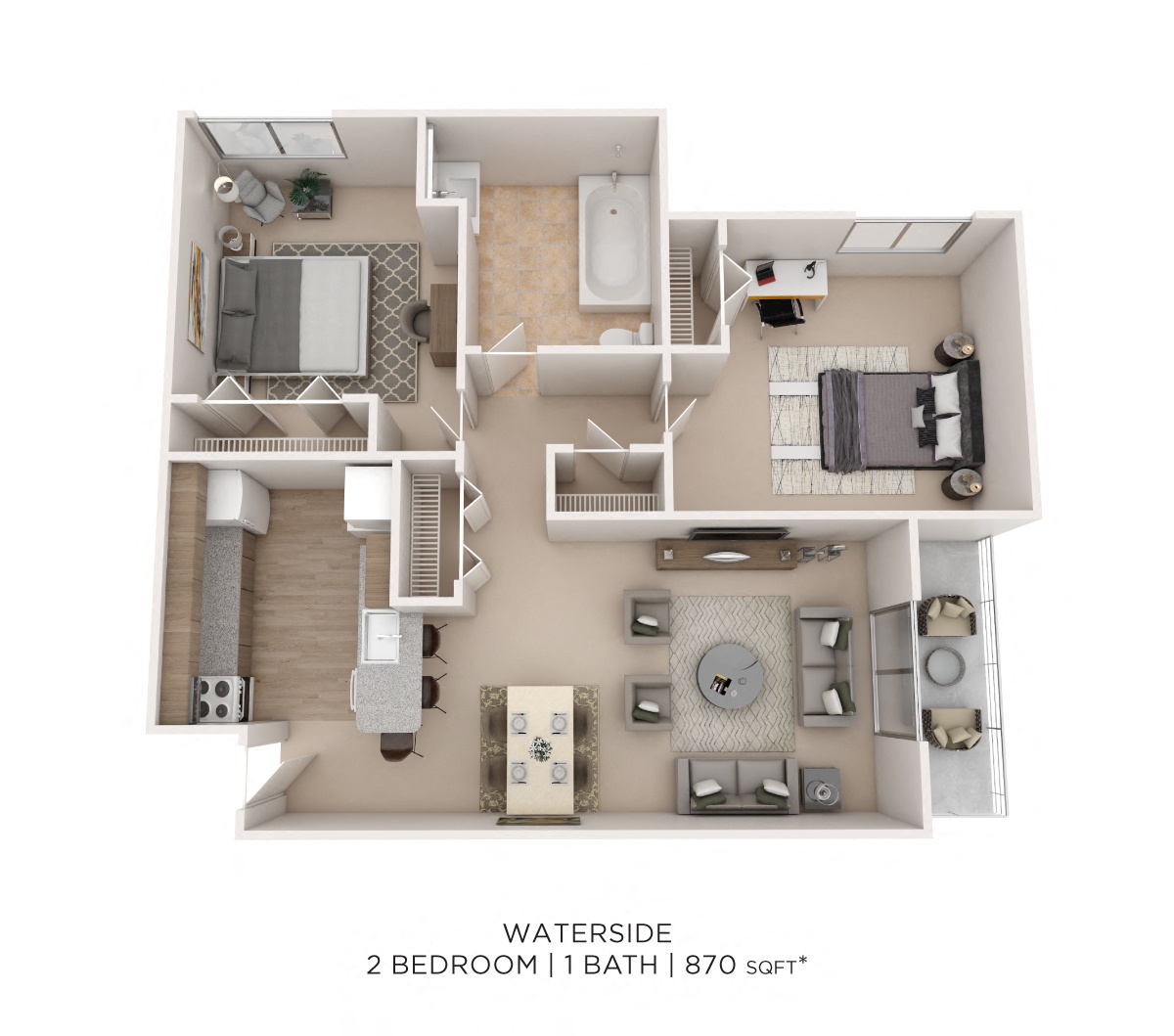Two Bedroom - 870 sqft floor plan