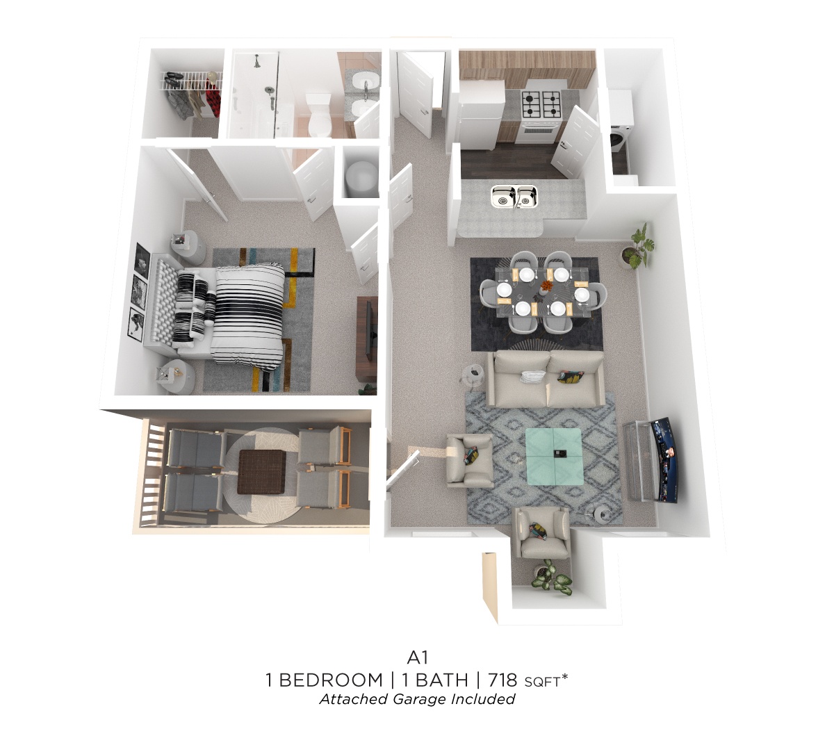 One Bedroom - 718 sqft floor plan
