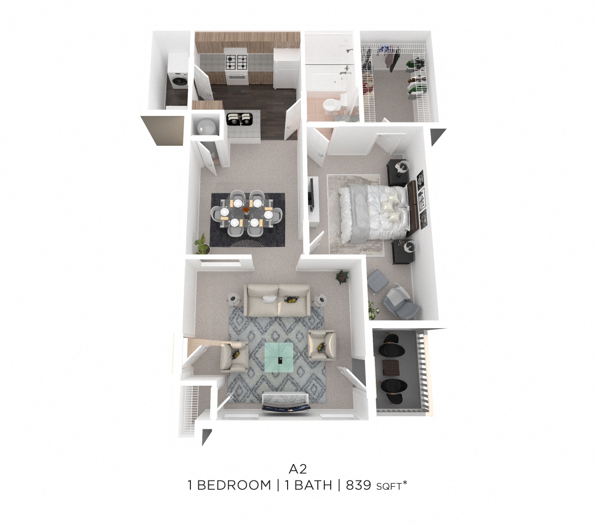 One Bedroom - 839 sqft floor plan