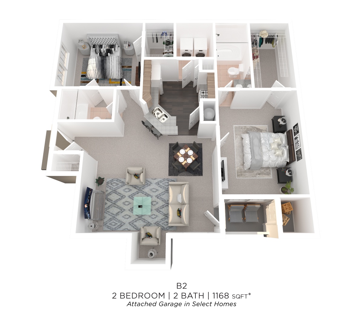 Two Bedroom 2 Bath - 1,168 sqft floor plan