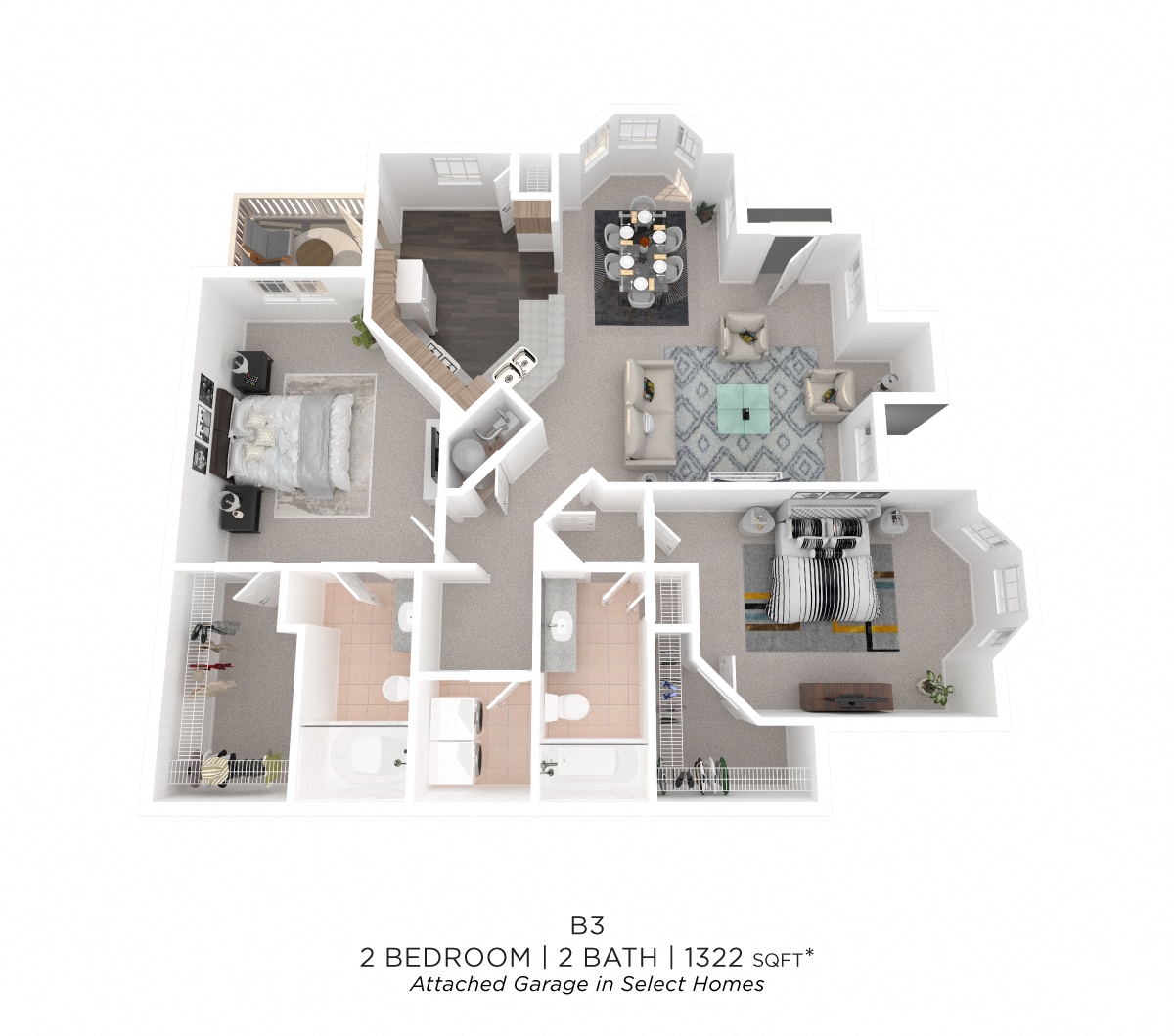 Two Bedroom 2 Bath - 1,322 sqft floor plan