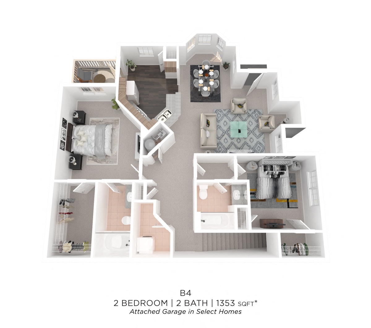 Two Bedroom 2 Bath - 1,353 sqft floor plan