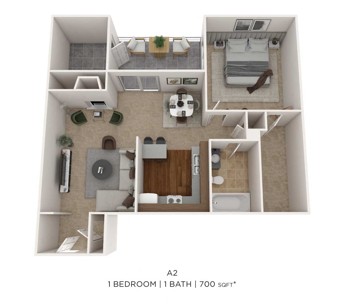 One Bedroom-700 sqft floor plan