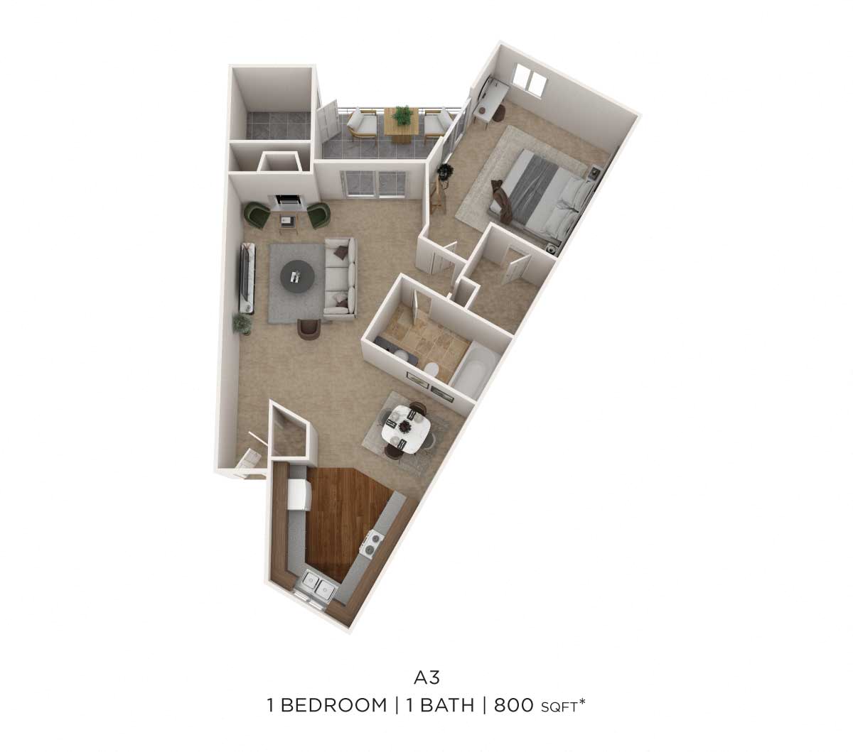 One Bedroom- 800 sqft floor plan