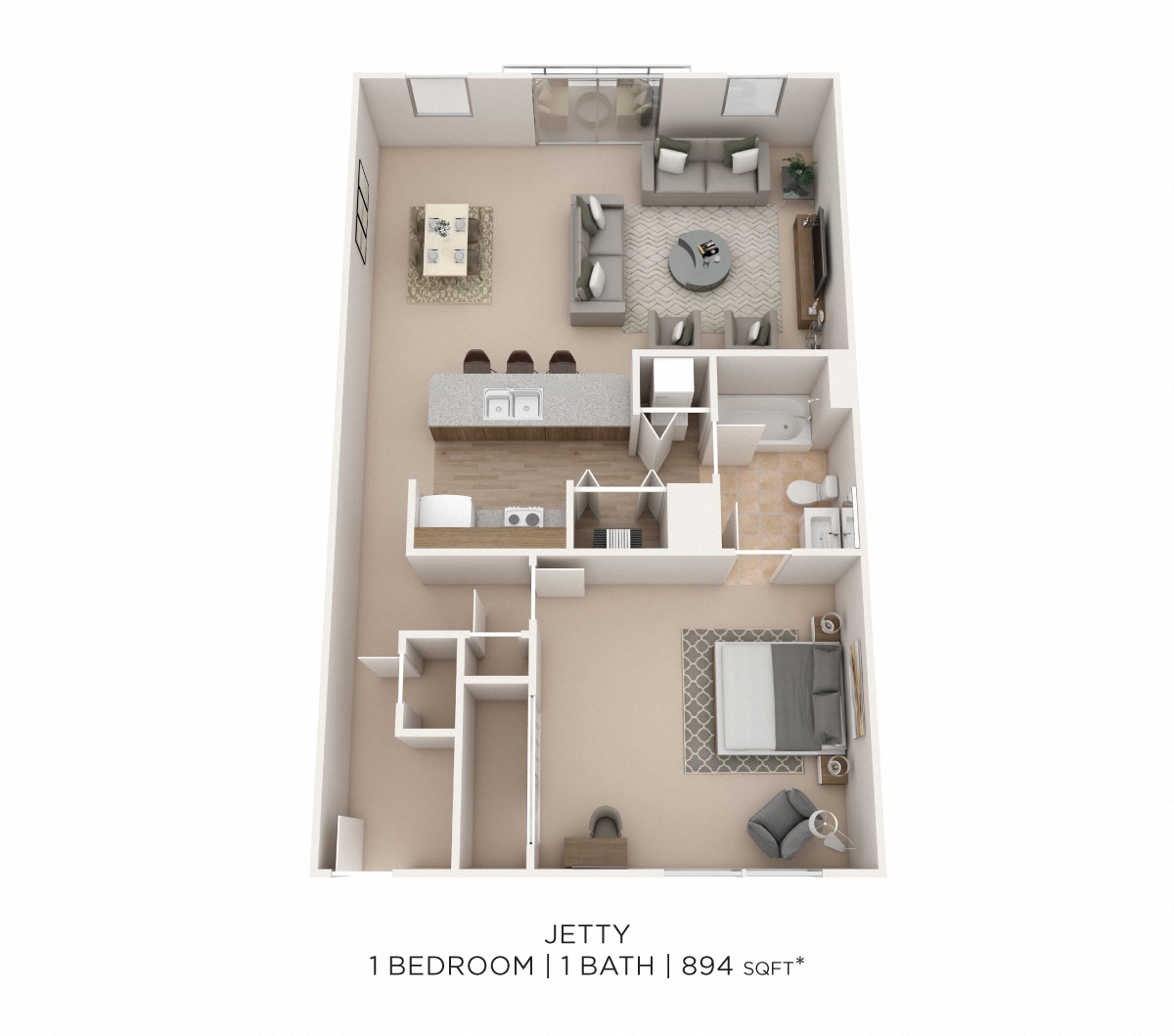 One Bedroom - 894 sqft floor plan
