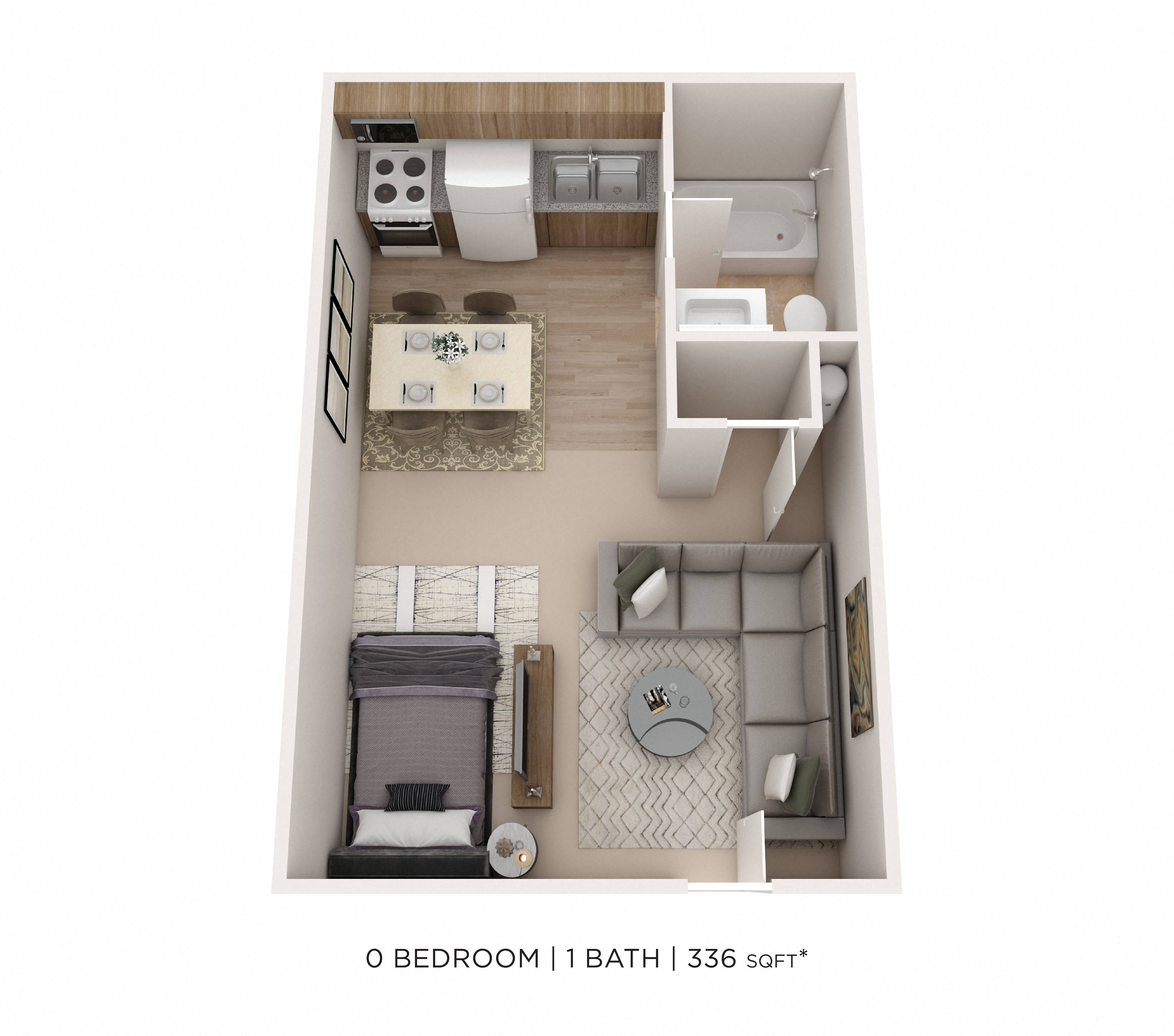 Studio - Waters Edge - 336 sqft floor plan