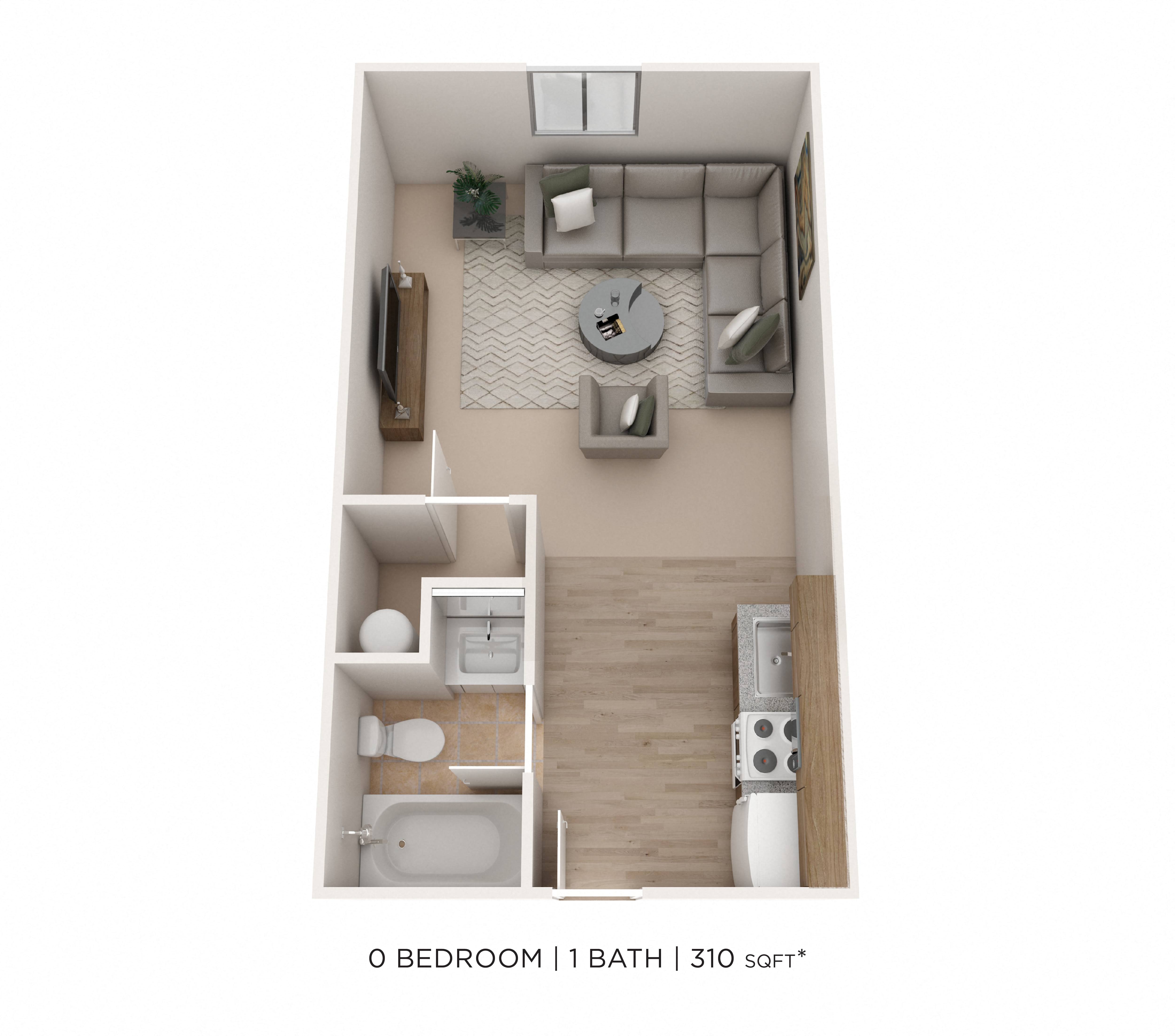 Studio - Trinity - 310 sqft floor plan