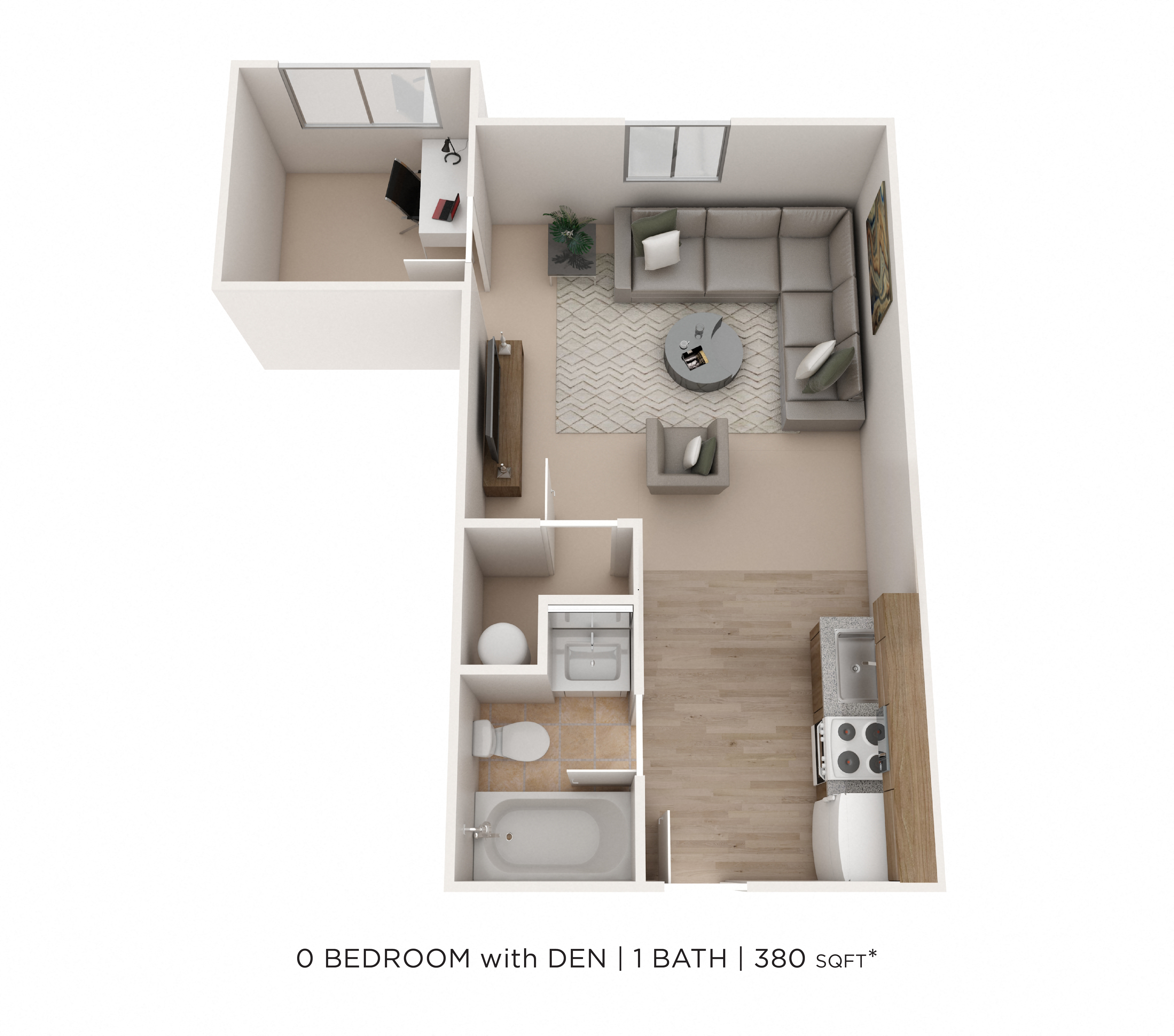 Studio - Trinity - 380 sqft floor plan