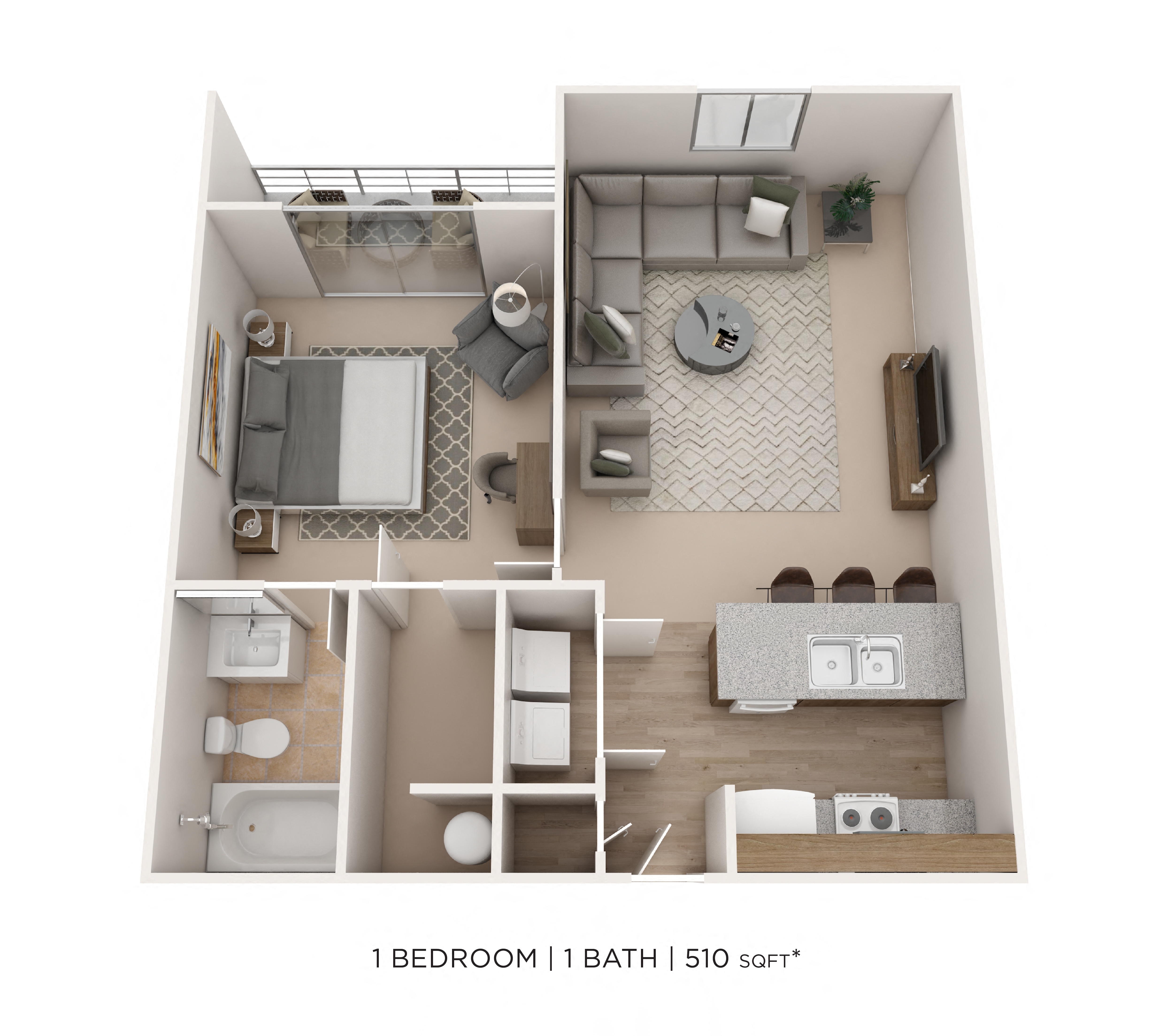 One Bedroom - Trinity - 510 sqft floor plan