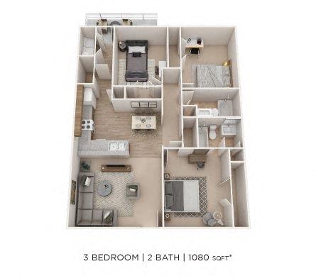 Three Bedroom 2 Bath floor plan