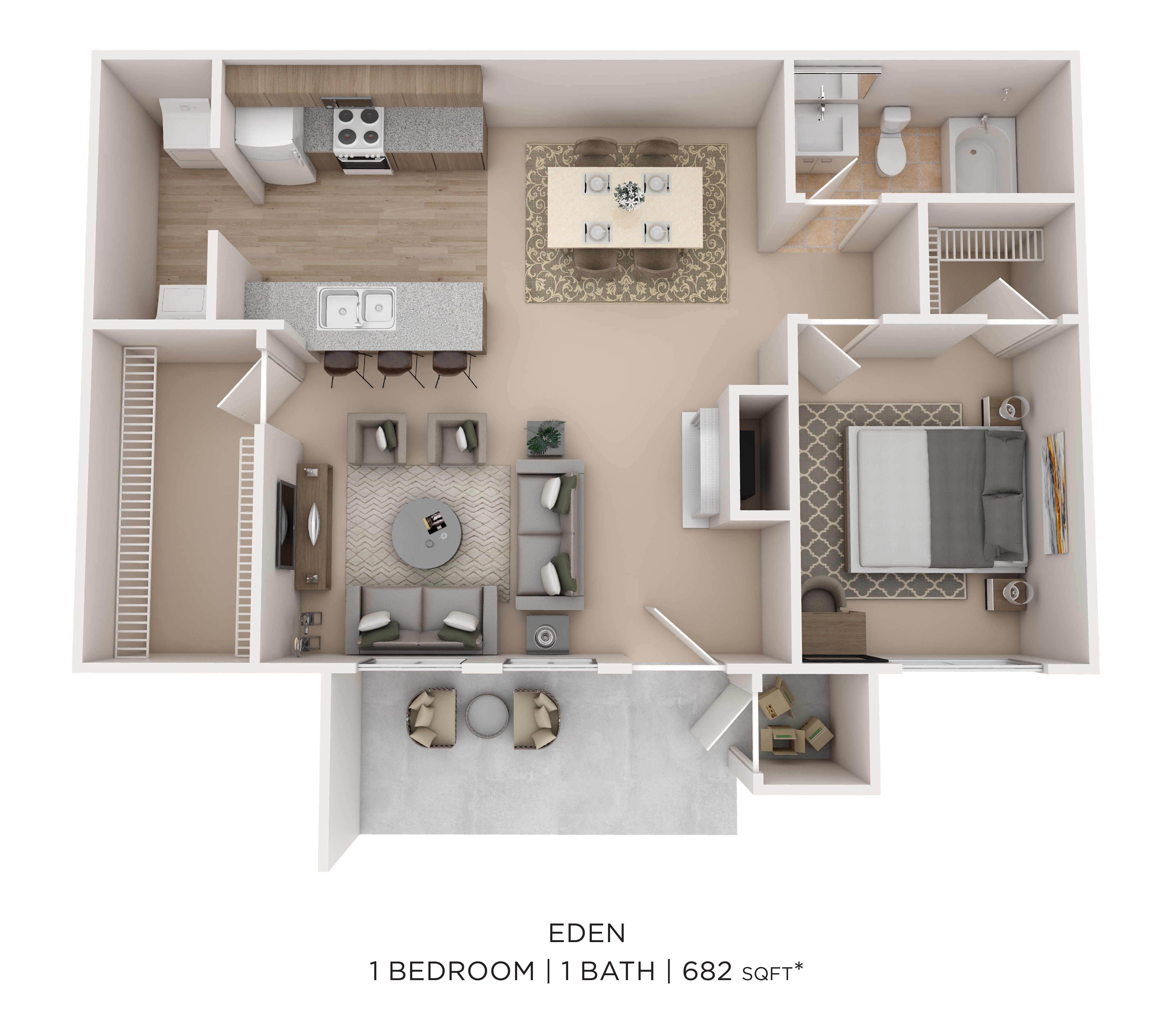 One Bed One Bath Medium 682 floor plan