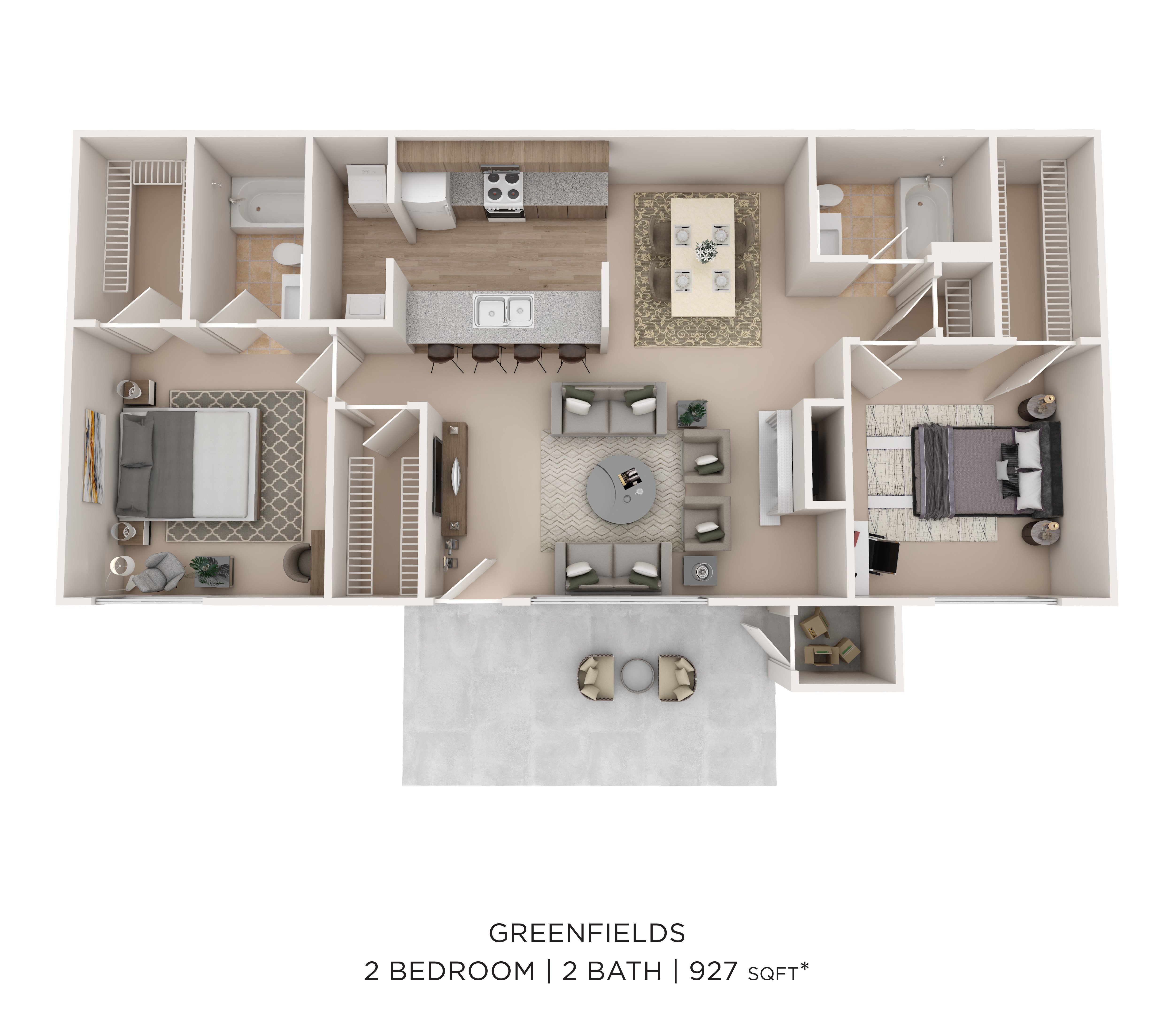 Two Bed Two Bath Small 927 floor plan