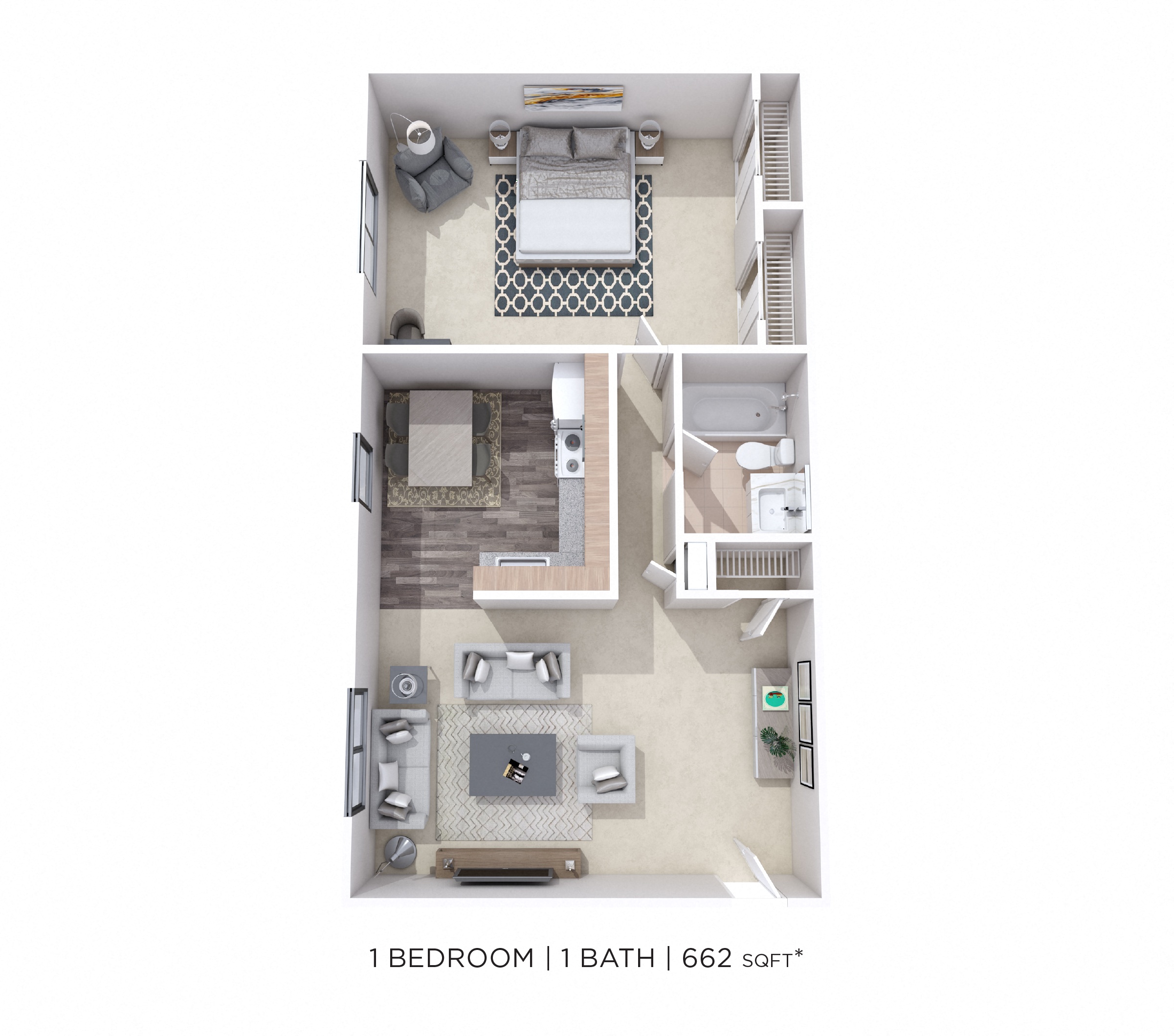 One Bedroom - 662 sqft floor plan