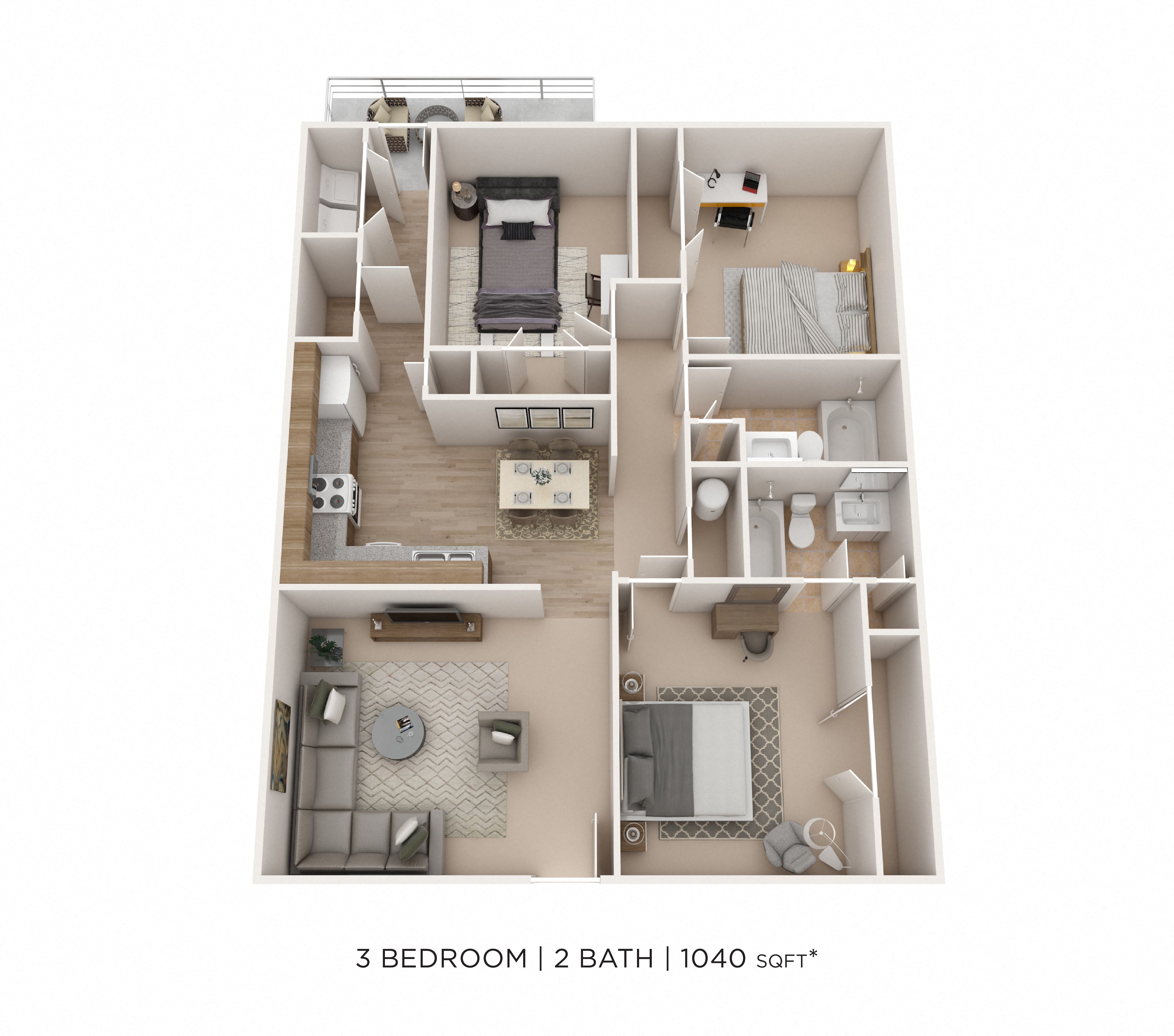 Three Bedroom 2 Bath floor plan