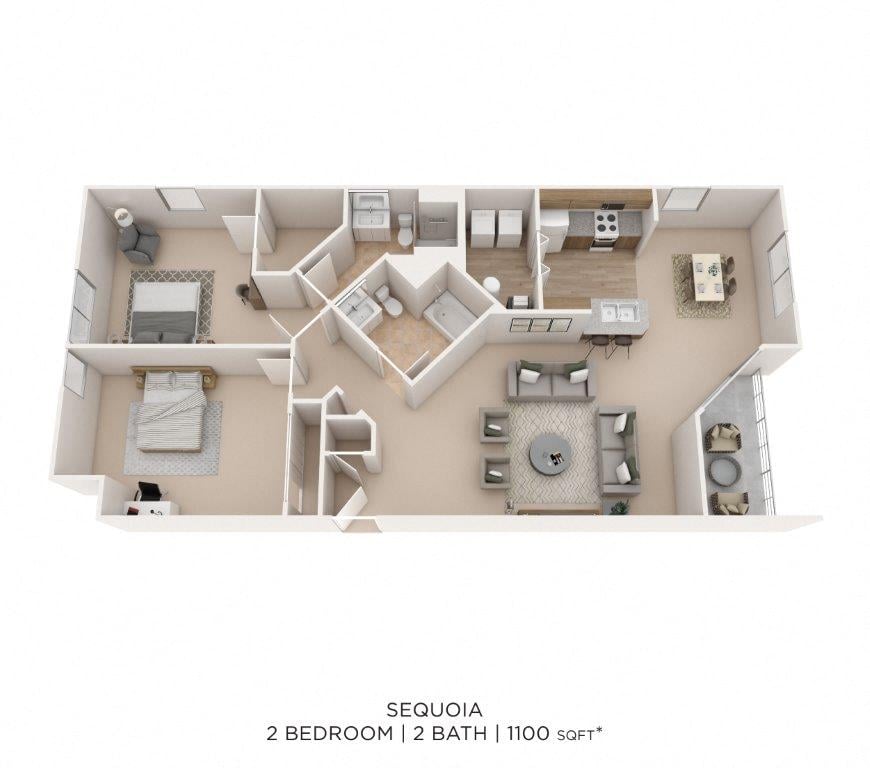 Two Bedroom 2 Bath-1100 sqft floor plan