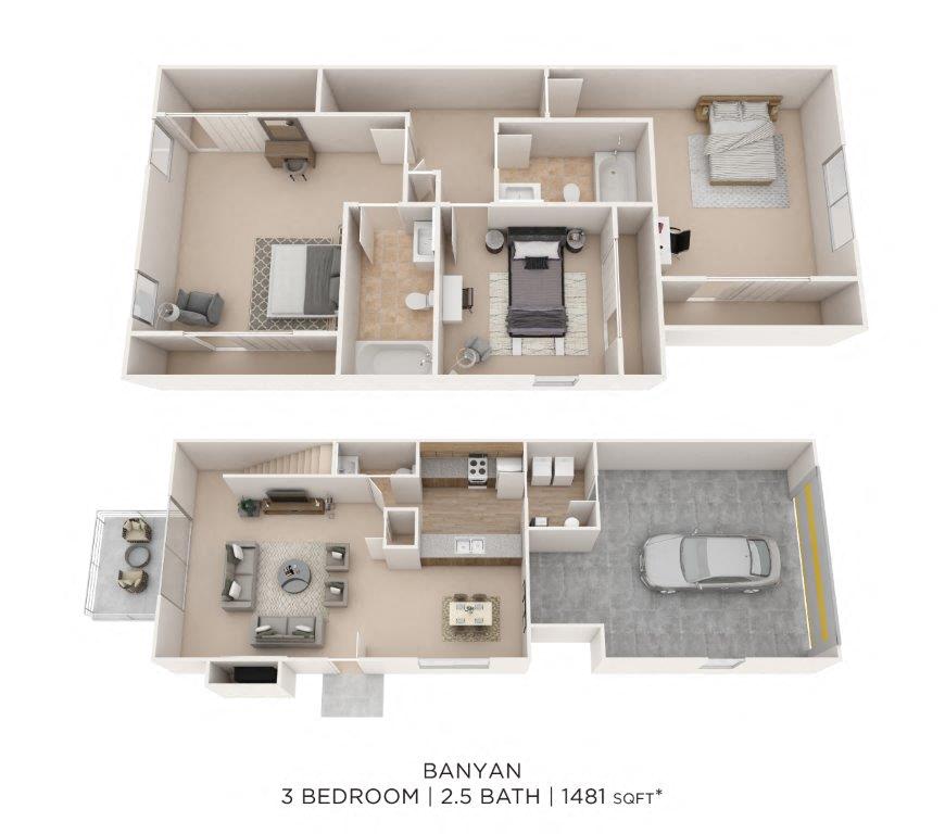 Three Bedroom Townhome floor plan