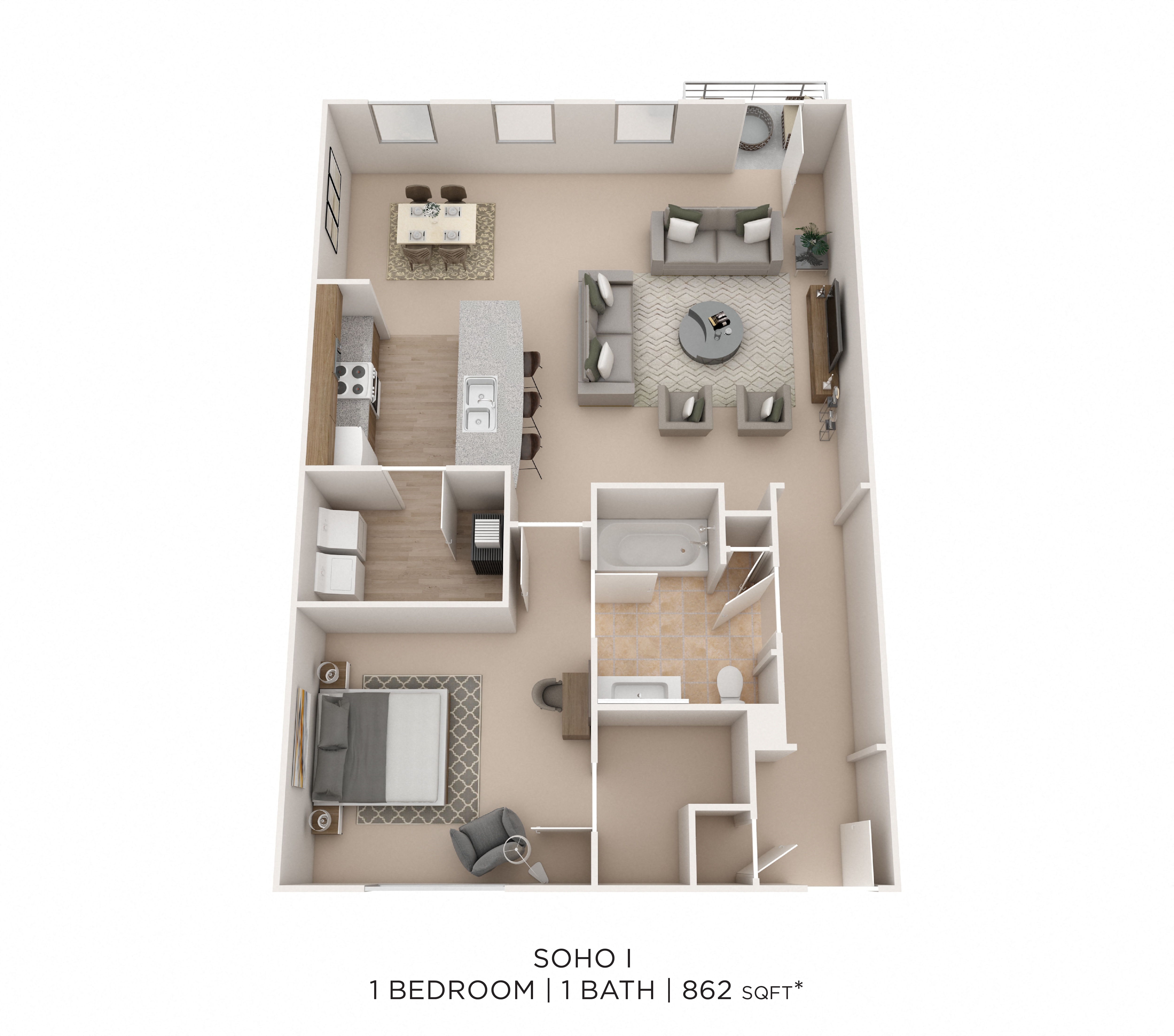 One Bedroom - Soho I - 862 sqft floor plan