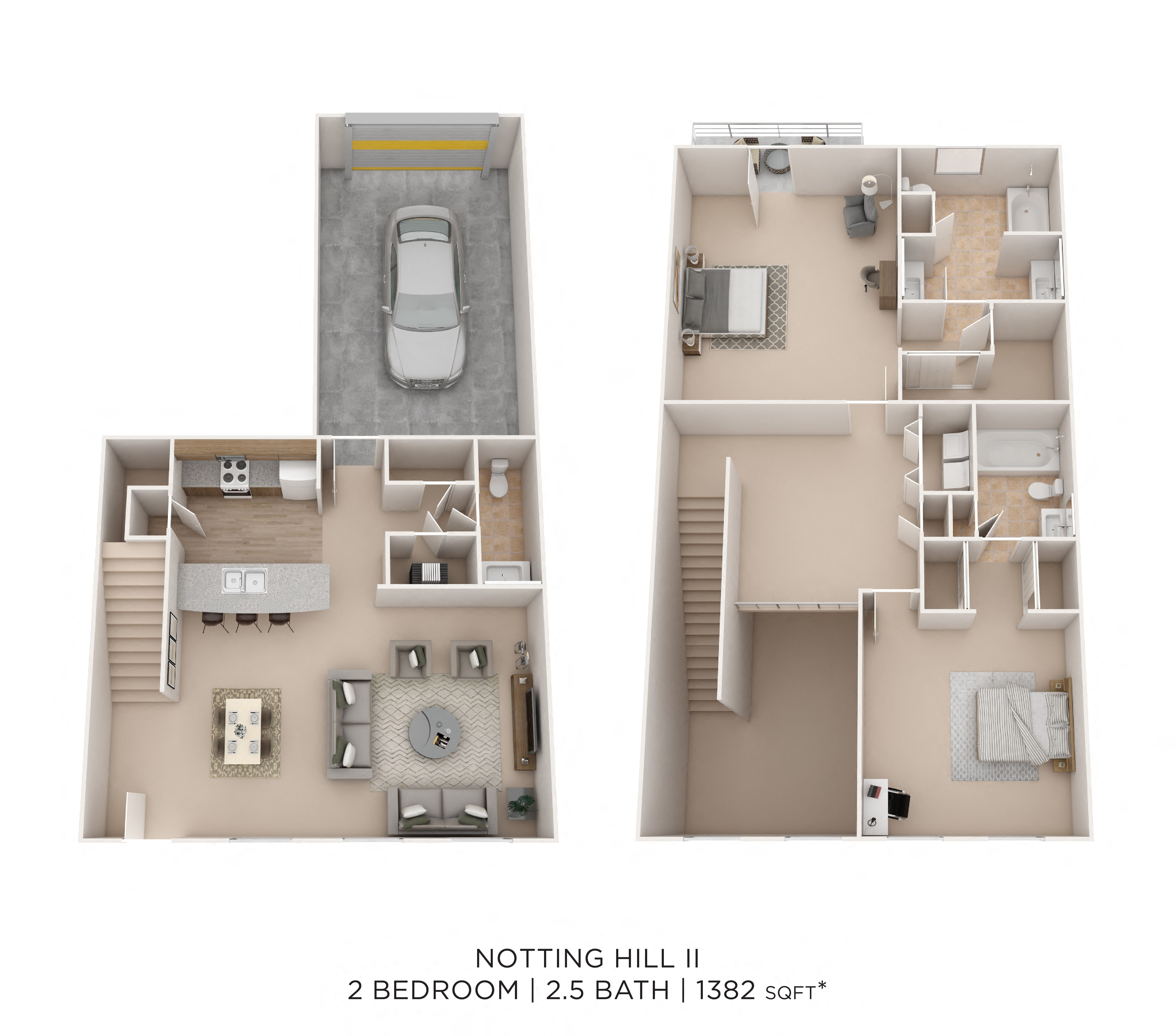 Two Bedroom 2.5 Bath Townhome- Notting Hill floor plan