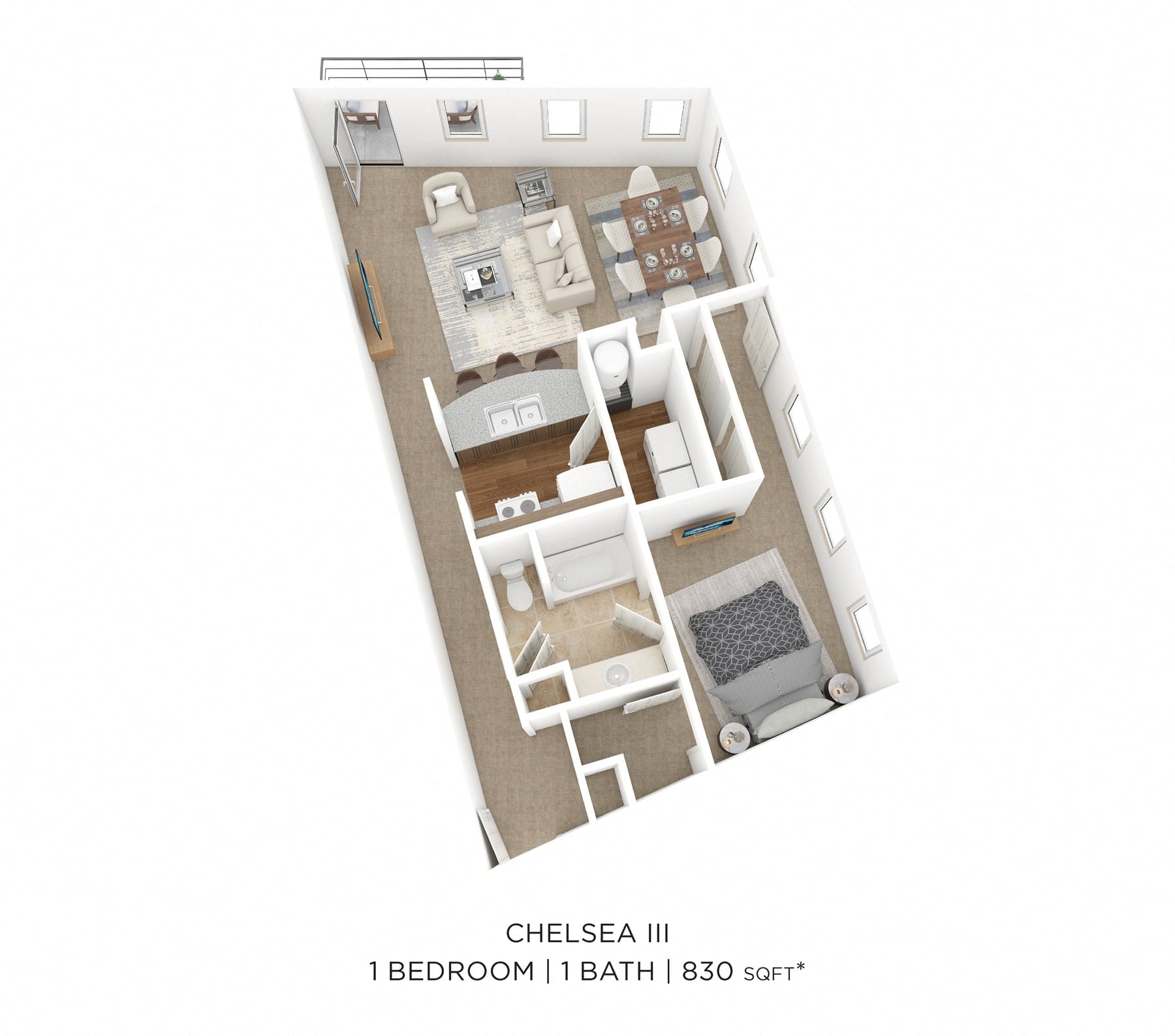 One Bedroom - Chelsea III - 830 sqft floor plan