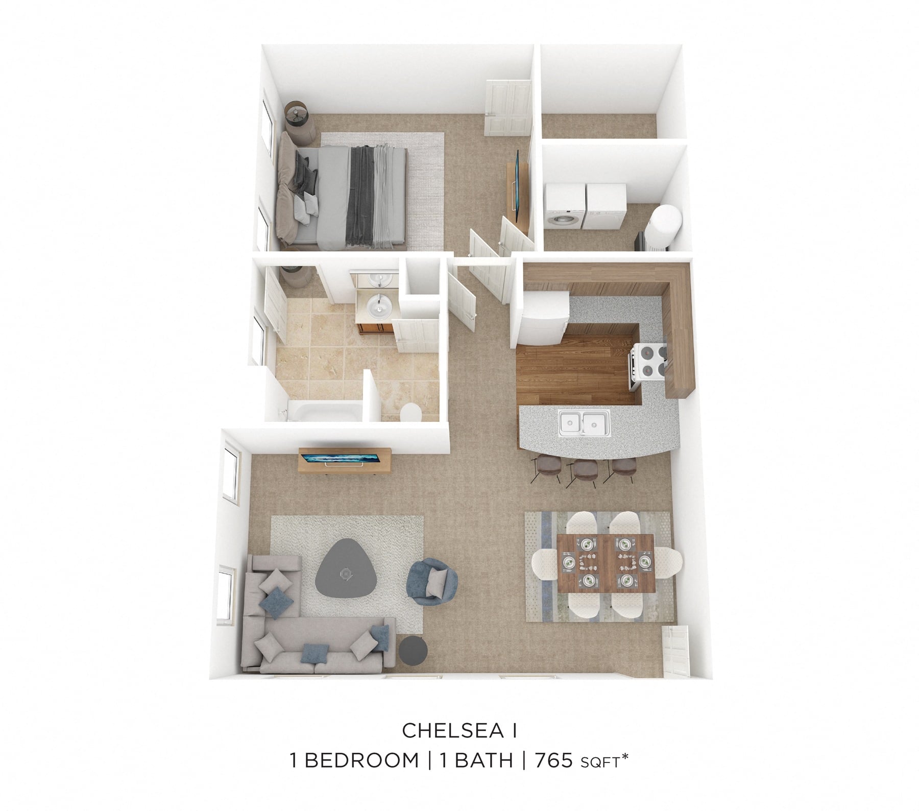 One Bedroom - Chelsea I - 765 sqft floor plan