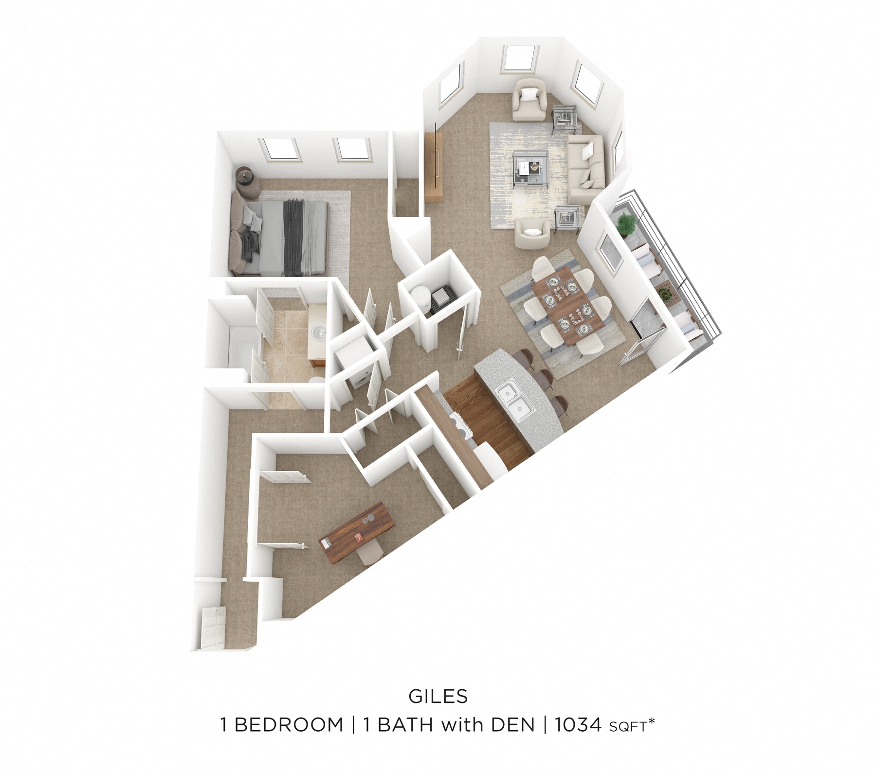 One Bedroom w/ Den - Giles I - 1,034 sqft floor plan